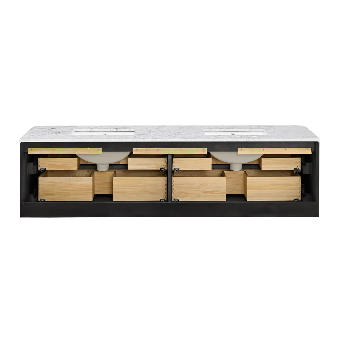 Havana 72" Floating Double Bathroom Vanity in Black Reeded Birch | Carrara Quartz Countertop - Image 16