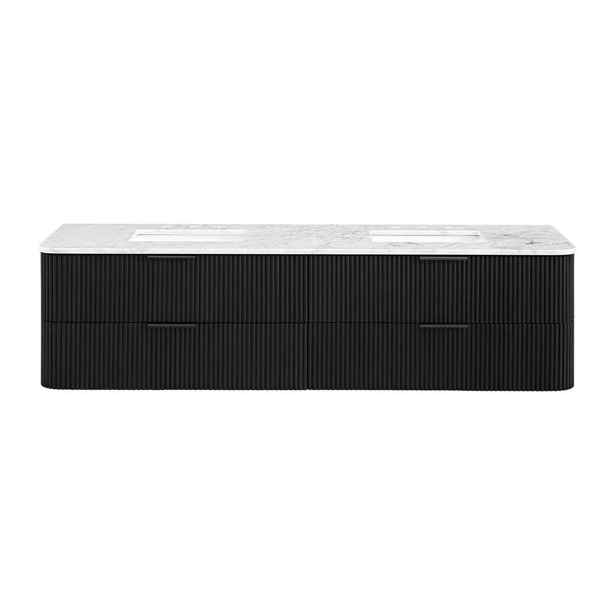 Havana 72" Floating Double Bathroom Vanity in Black Reeded Birch | Carrara Quartz Countertop - Image 17
