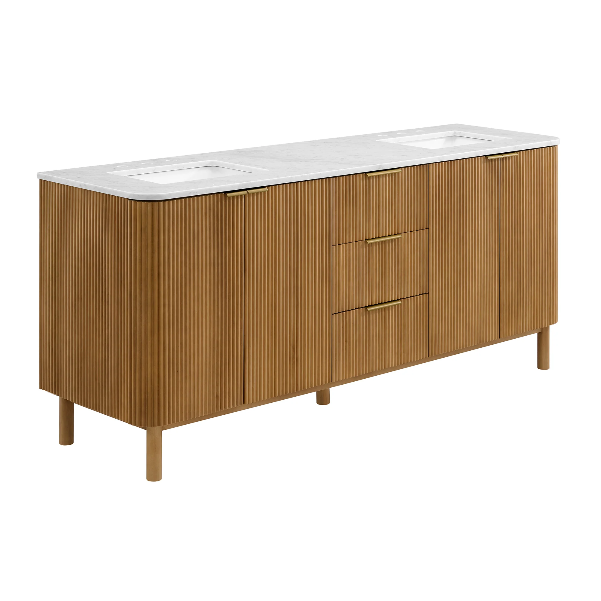 Havana 78" Reeded Double Bathroom Vanity | Carrara Marble Countertop - Image 4