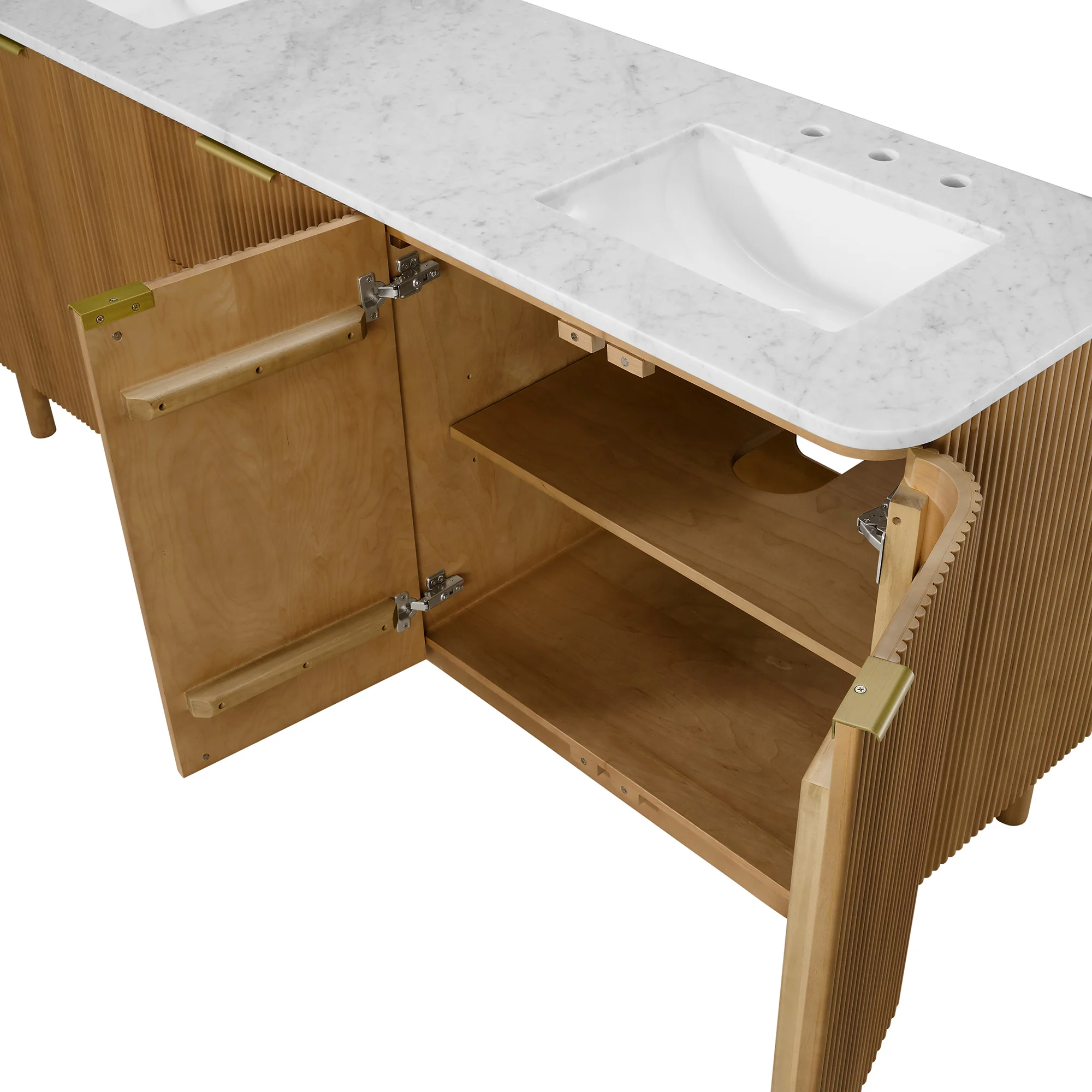 Havana 78" Reeded Double Bathroom Vanity | Carrara Marble Countertop - Image 7
