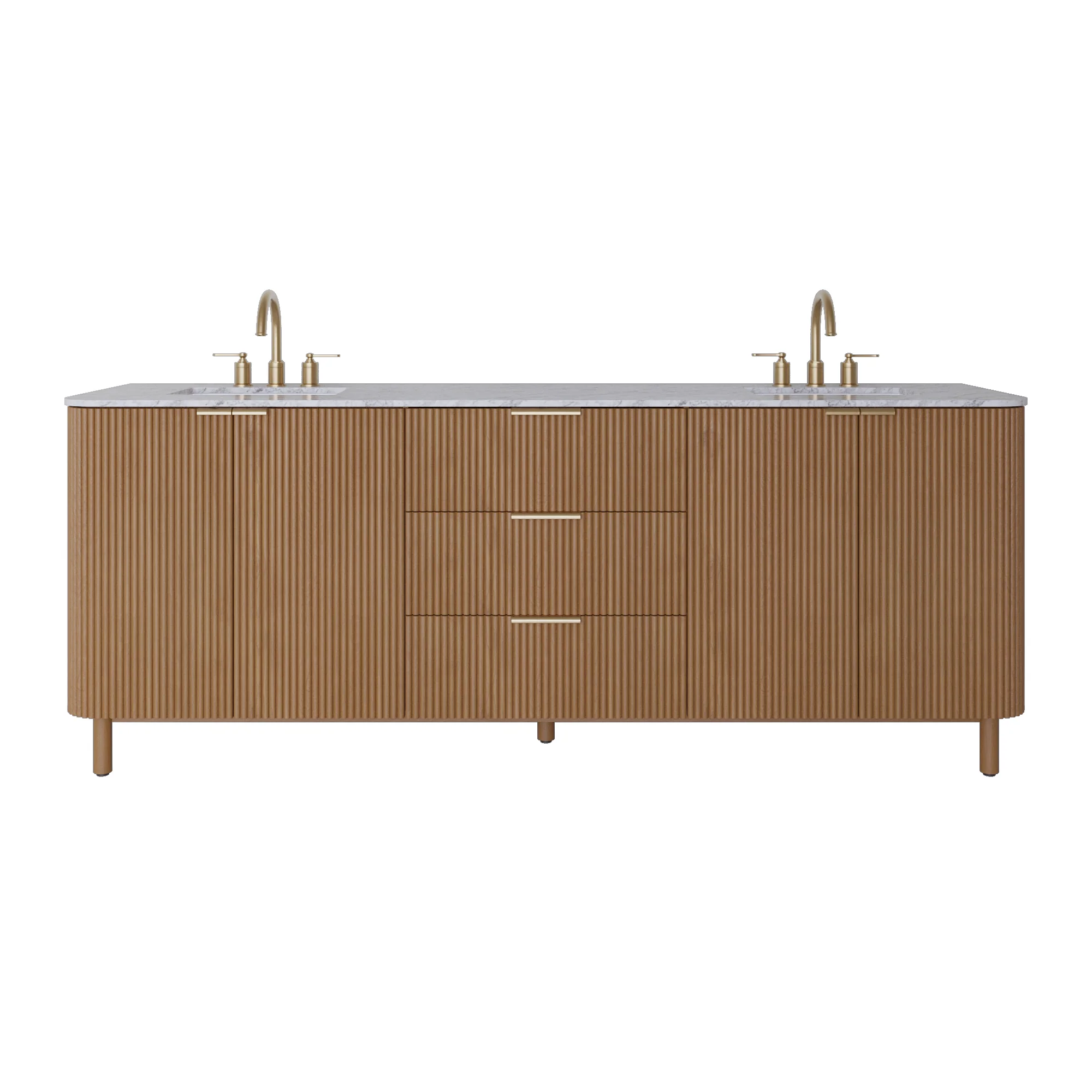 Havana 84" Double Bathroom Vanity in Reeded Birch | Carrara Marble Countertop - Image 5