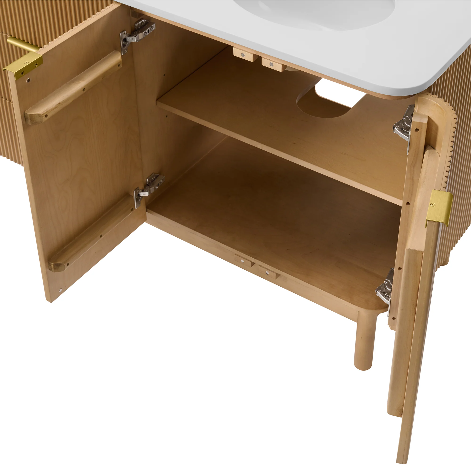 Havana 84" Double Bathroom Vanity in Reeded Birch  | White Quartz Countertop - Image 13