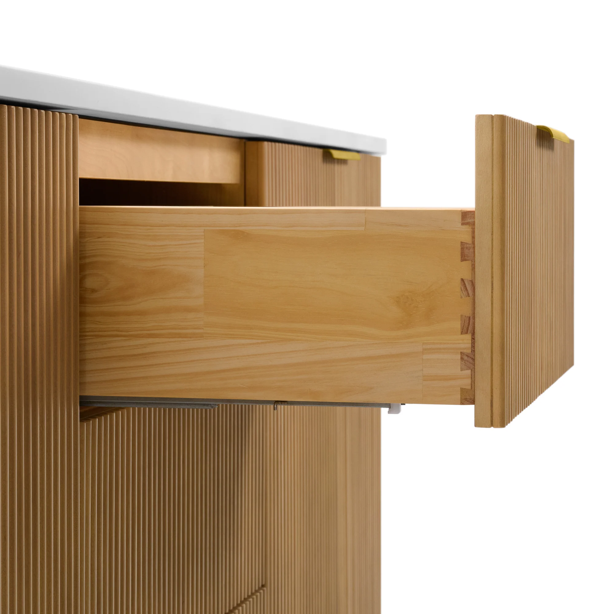 Havana 84" Double Bathroom Vanity in Reeded Birch  | White Quartz Countertop - Image 6