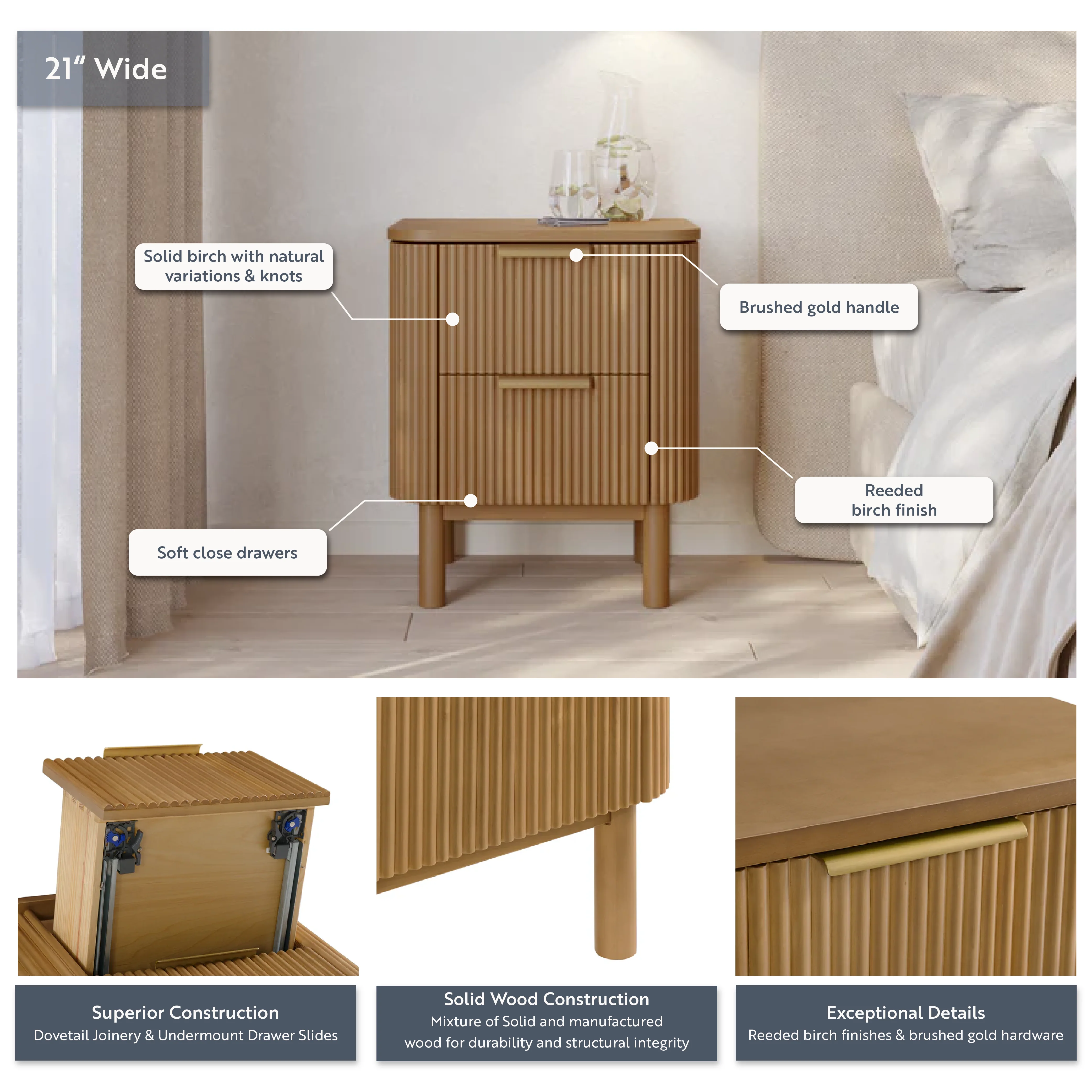 Havana Nightstand in Reeded Birch - Image 3