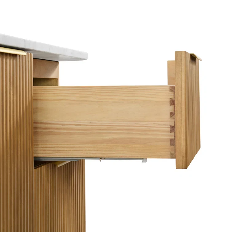 Havana 60" Double Bathroom Vanity in Reeded Birch | Carrara Marble Countertop - Image 11