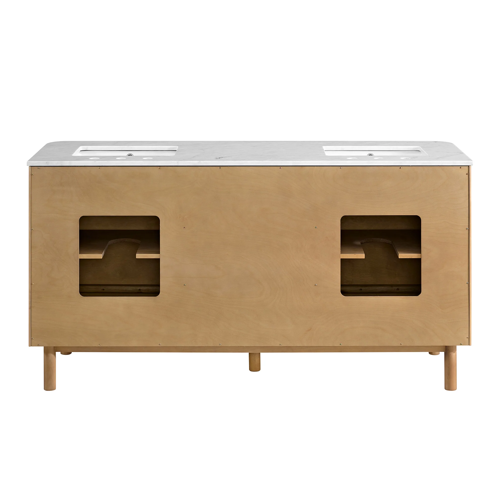 Havana 60" Double Bathroom Vanity in Reeded Birch | Carrara Marble Countertop - Image 15