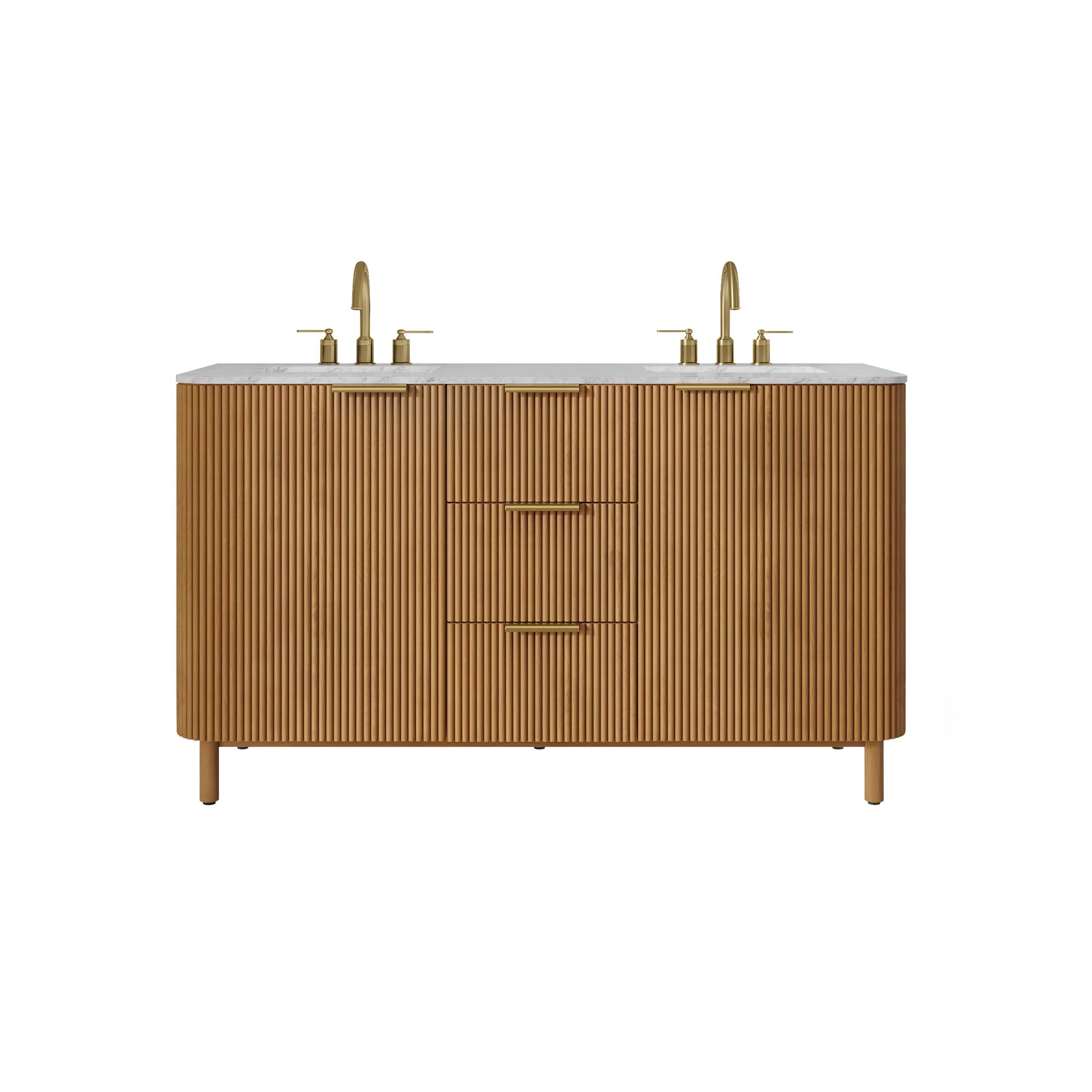 Havana 60" Double Bathroom Vanity in Reeded Birch | Carrara Marble Countertop - Image 17