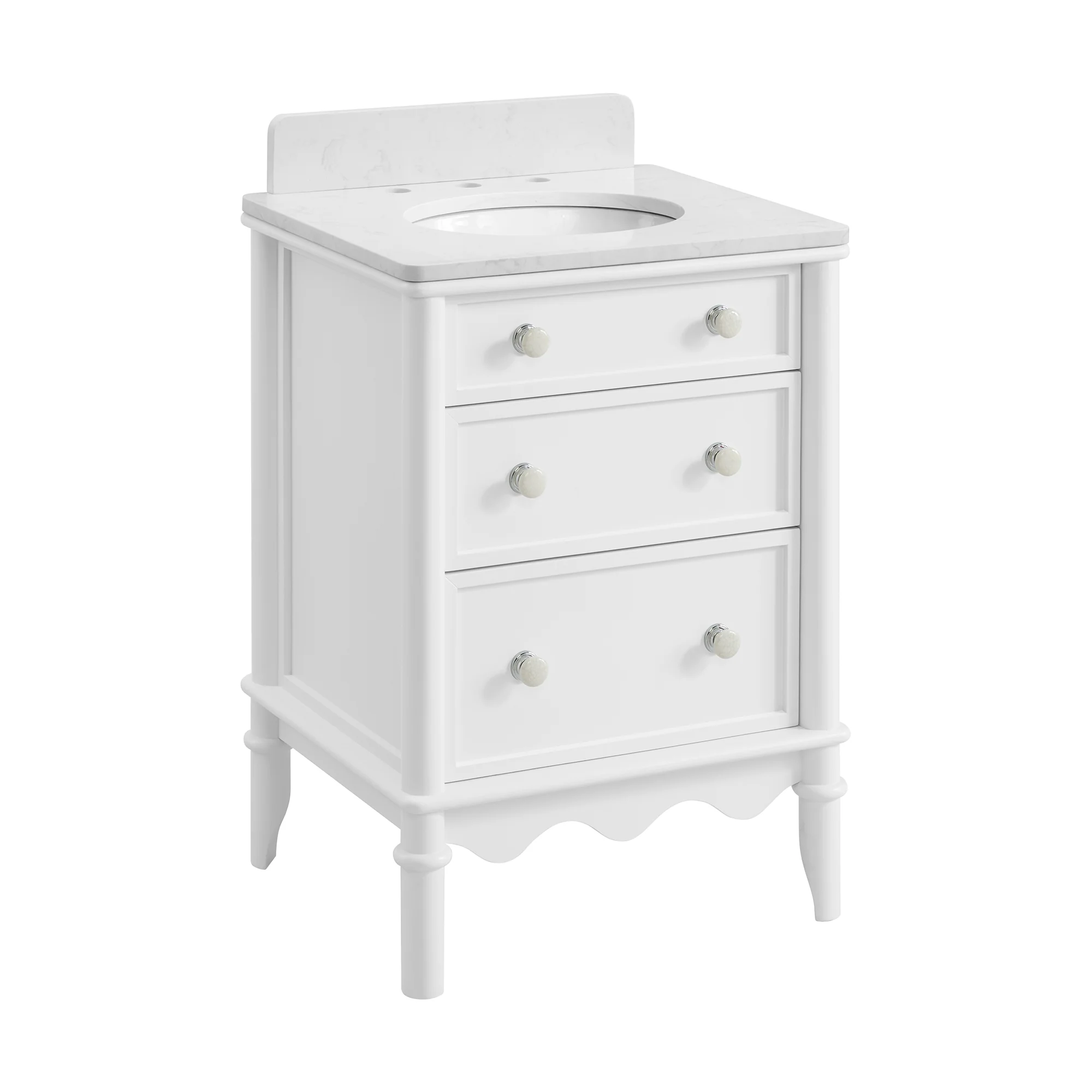 Juliette 24" Scallop Single Bathroom Vanity | Blanc White | Cultured Marble Countertop - Image 4