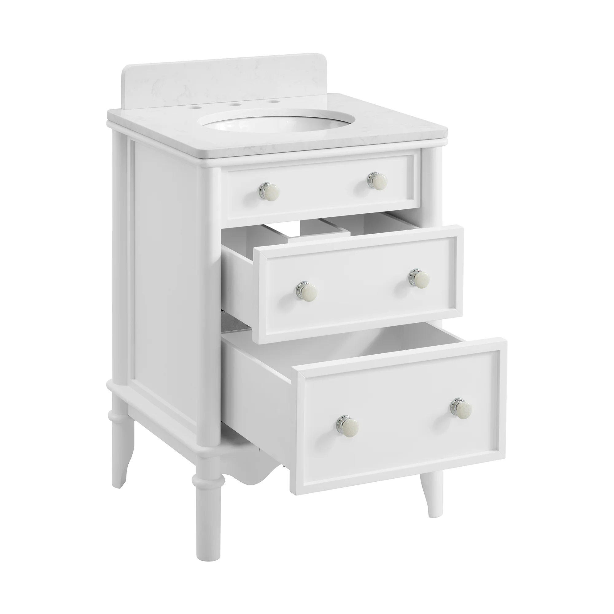 Juliette 24" Scallop Single Bathroom Vanity | Blanc White | Cultured Marble Countertop - Image 5