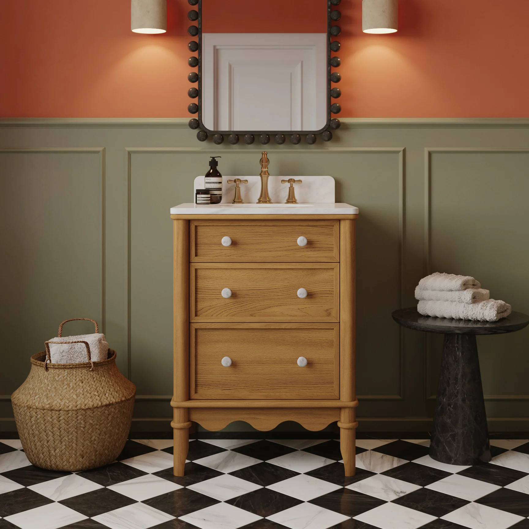 Juliette 24" Scallop Single Bathroom Vanity | Enhanced Natural Oak | Cultured Marble Countertop - Image 11