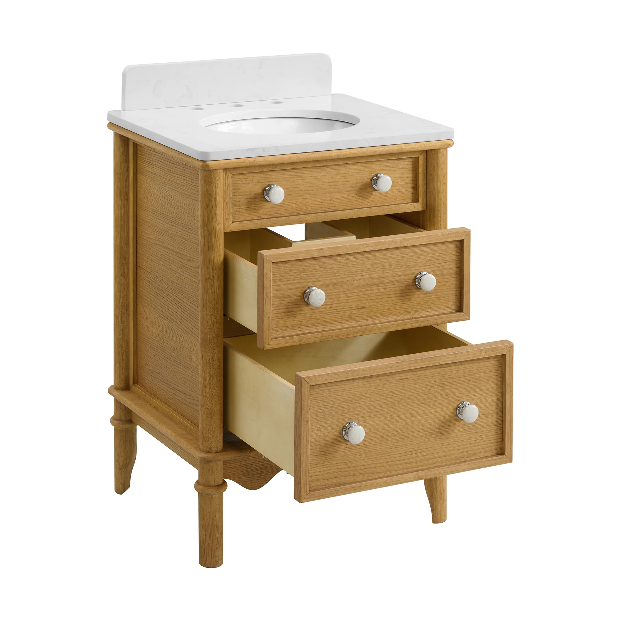Juliette 24" Scallop Single Bathroom Vanity | Enhanced Natural Oak | Cultured Marble Countertop - Image 3