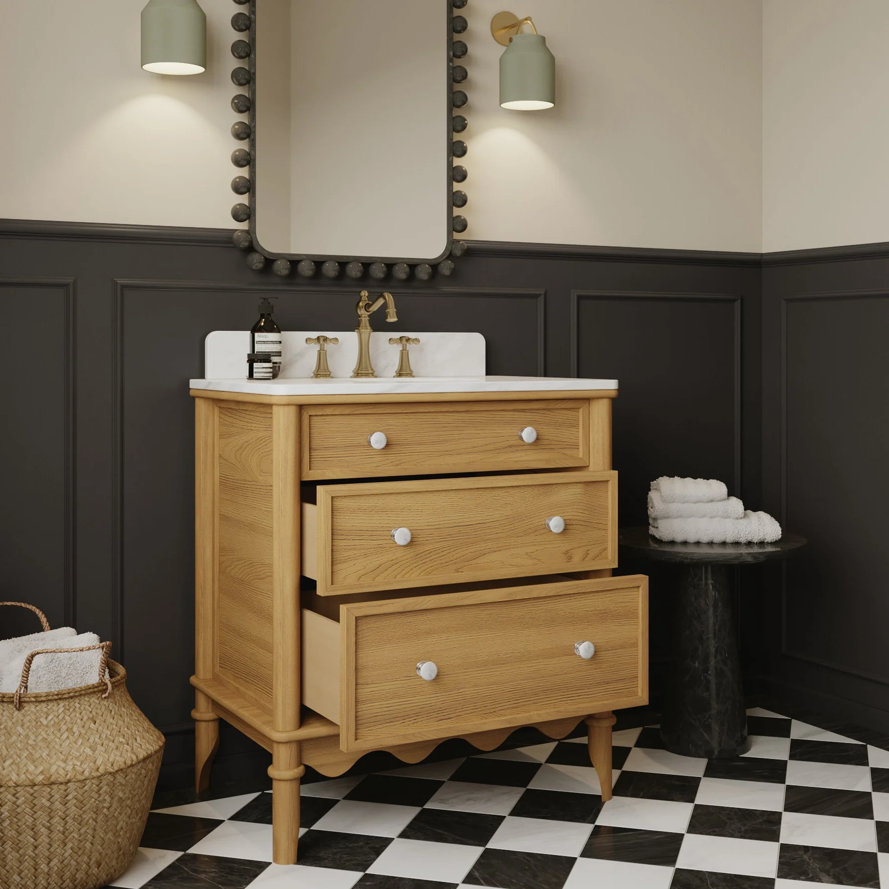 Juliette 30"W x 20"D Single Bathroom Vanity | Natural Enhanced Oak | Cultured Marble Countertop - Image 3
