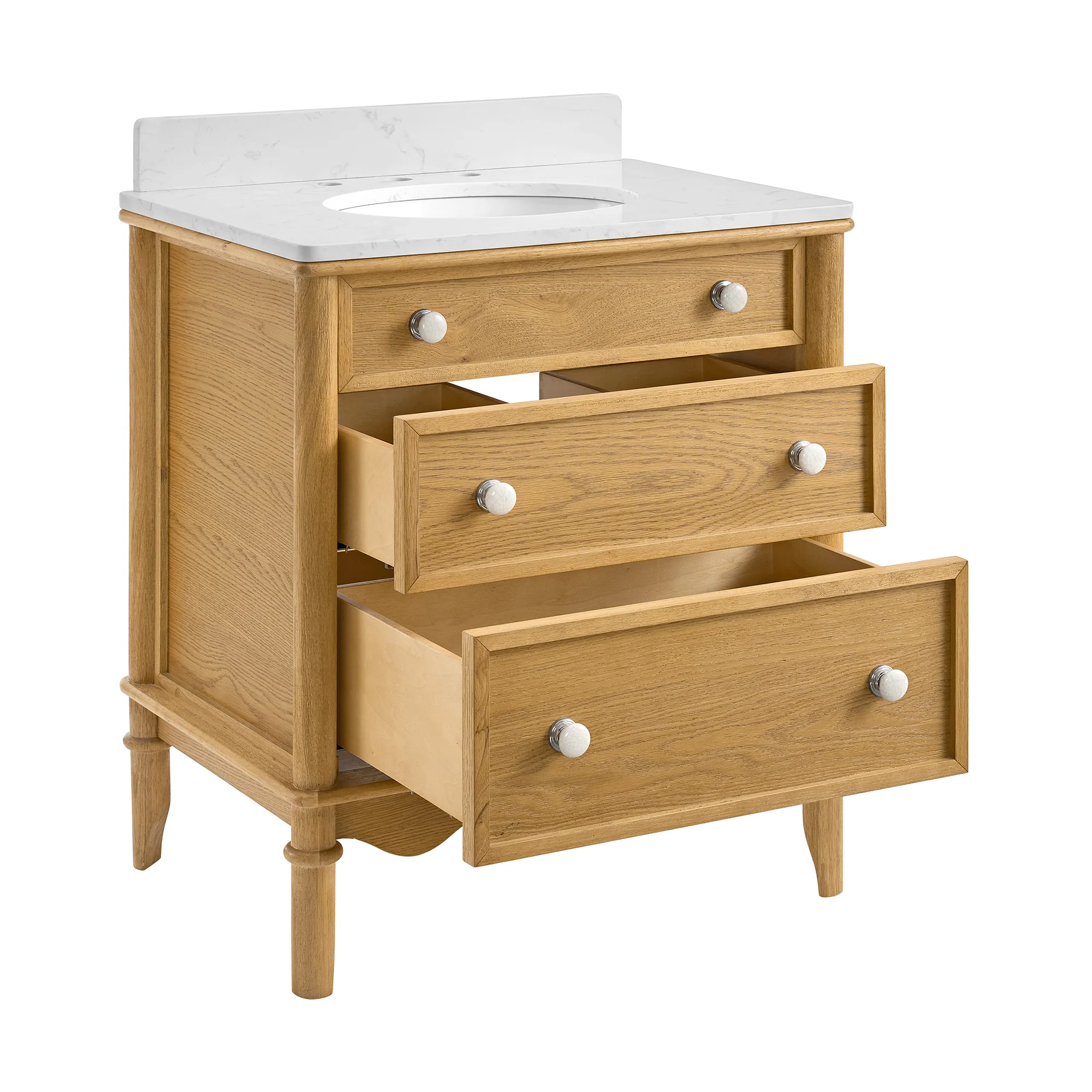 Juliette 30"W x 20"D Single Bathroom Vanity | Natural Enhanced Oak | Cultured Marble Countertop - Image 8
