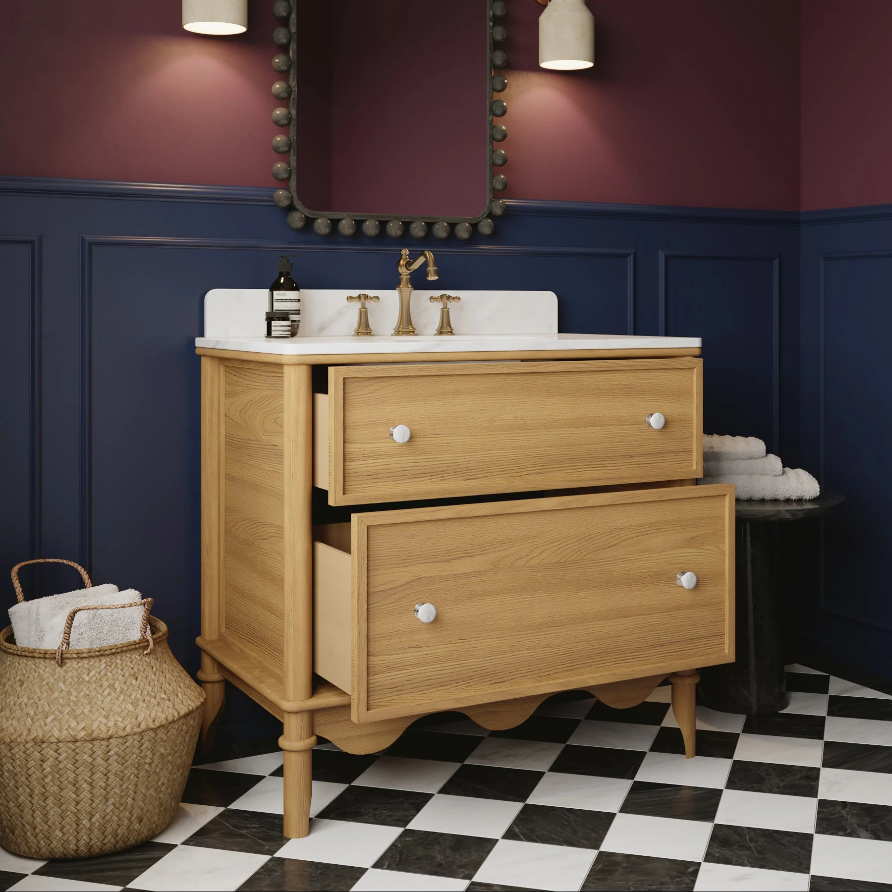 Juliette 36"W Scallop Single Bathroom Vanity | Natural Enhanced Oak | Cultured Marble Countertop - Image 3