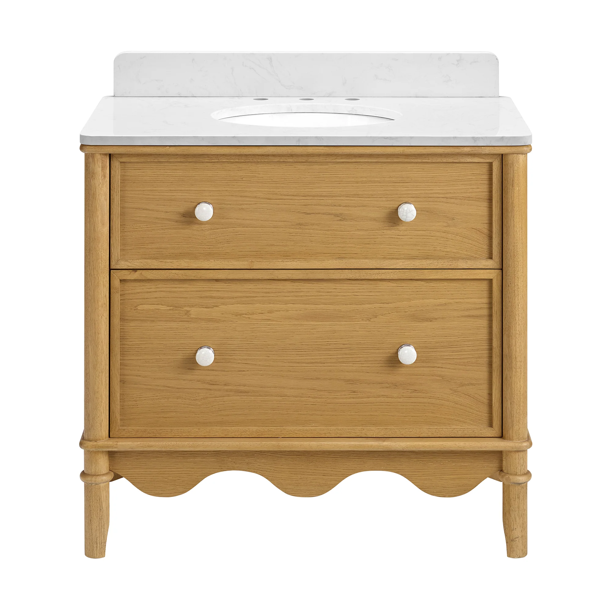 Juliette 36"W Scallop Single Bathroom Vanity | Natural Enhanced Oak | Cultured Marble Countertop - Image 5