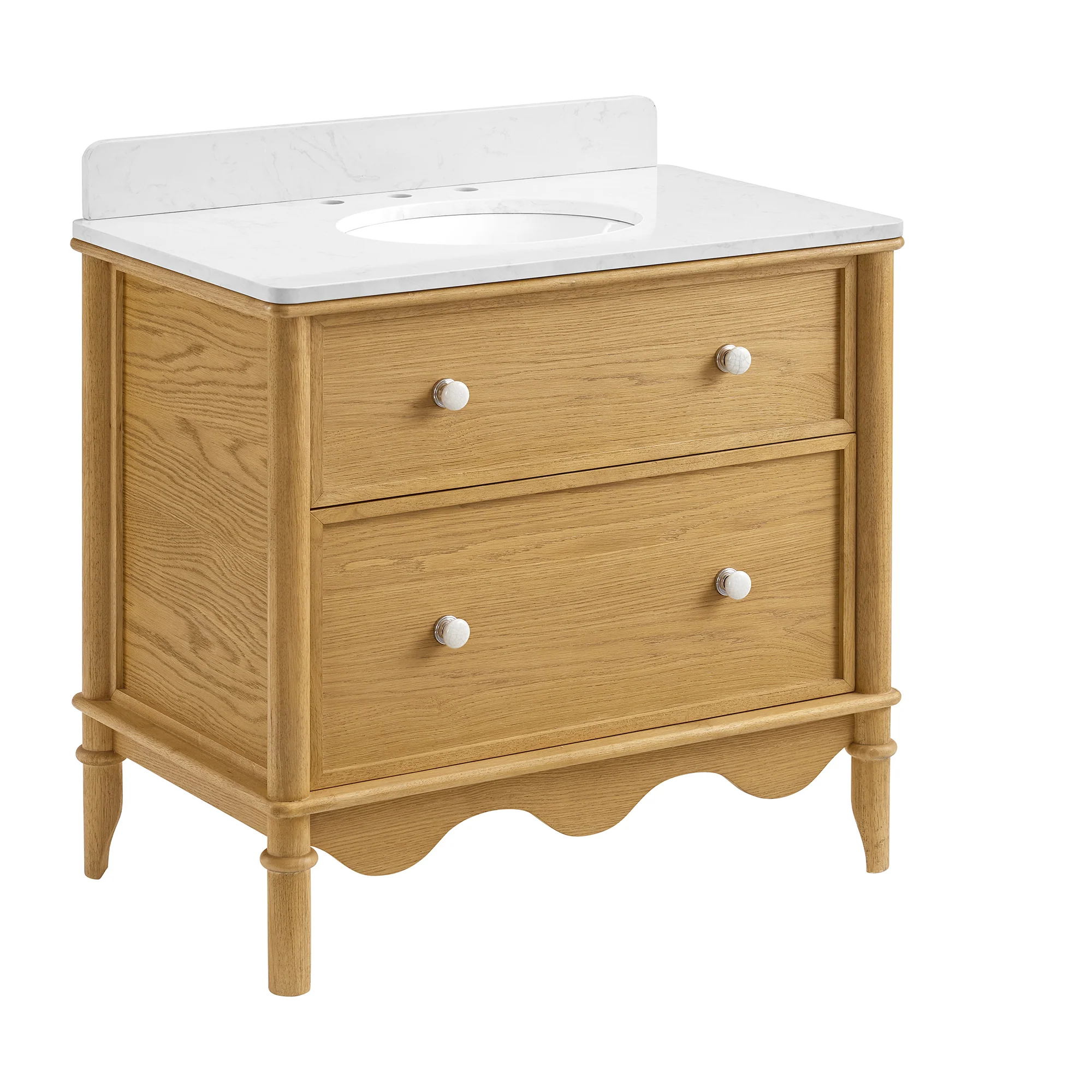 Juliette 36"W Scallop Single Bathroom Vanity | Natural Enhanced Oak | Cultured Marble Countertop - Image 6