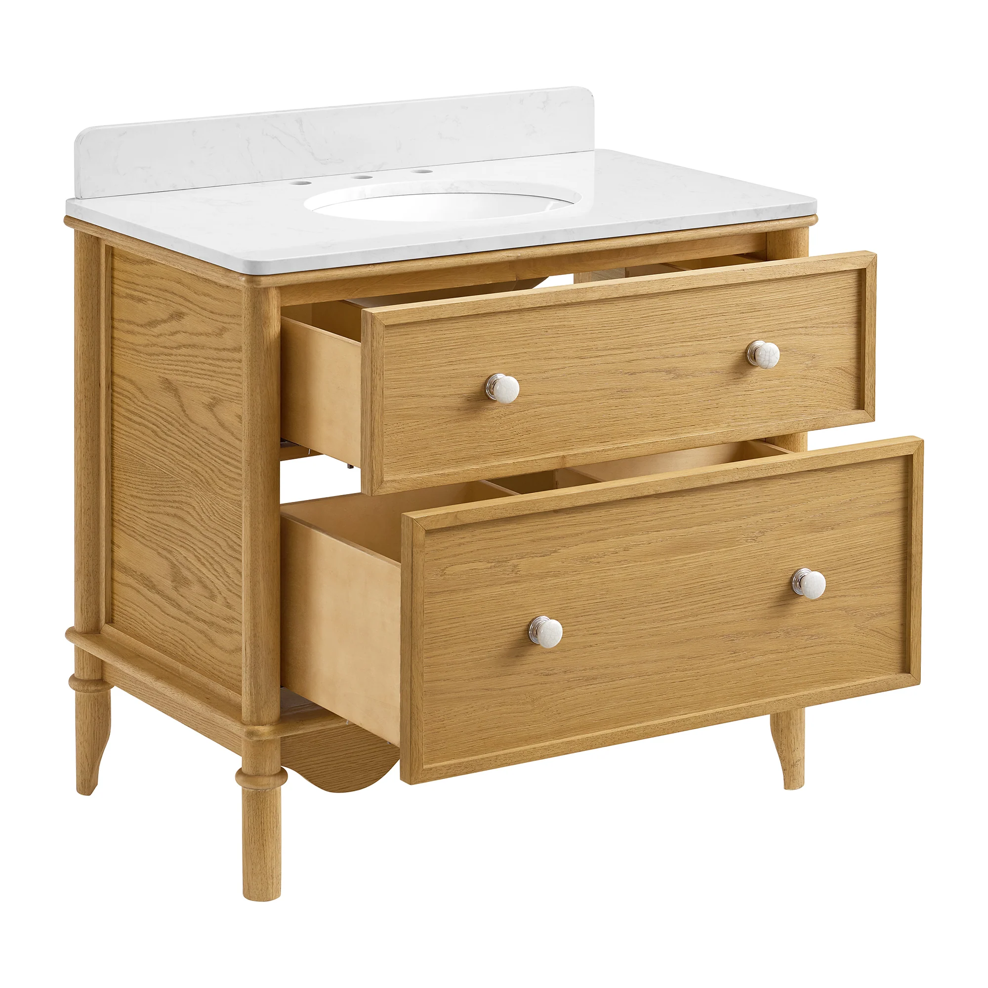 Juliette 36"W Scallop Single Bathroom Vanity | Natural Enhanced Oak | Cultured Marble Countertop - Image 7
