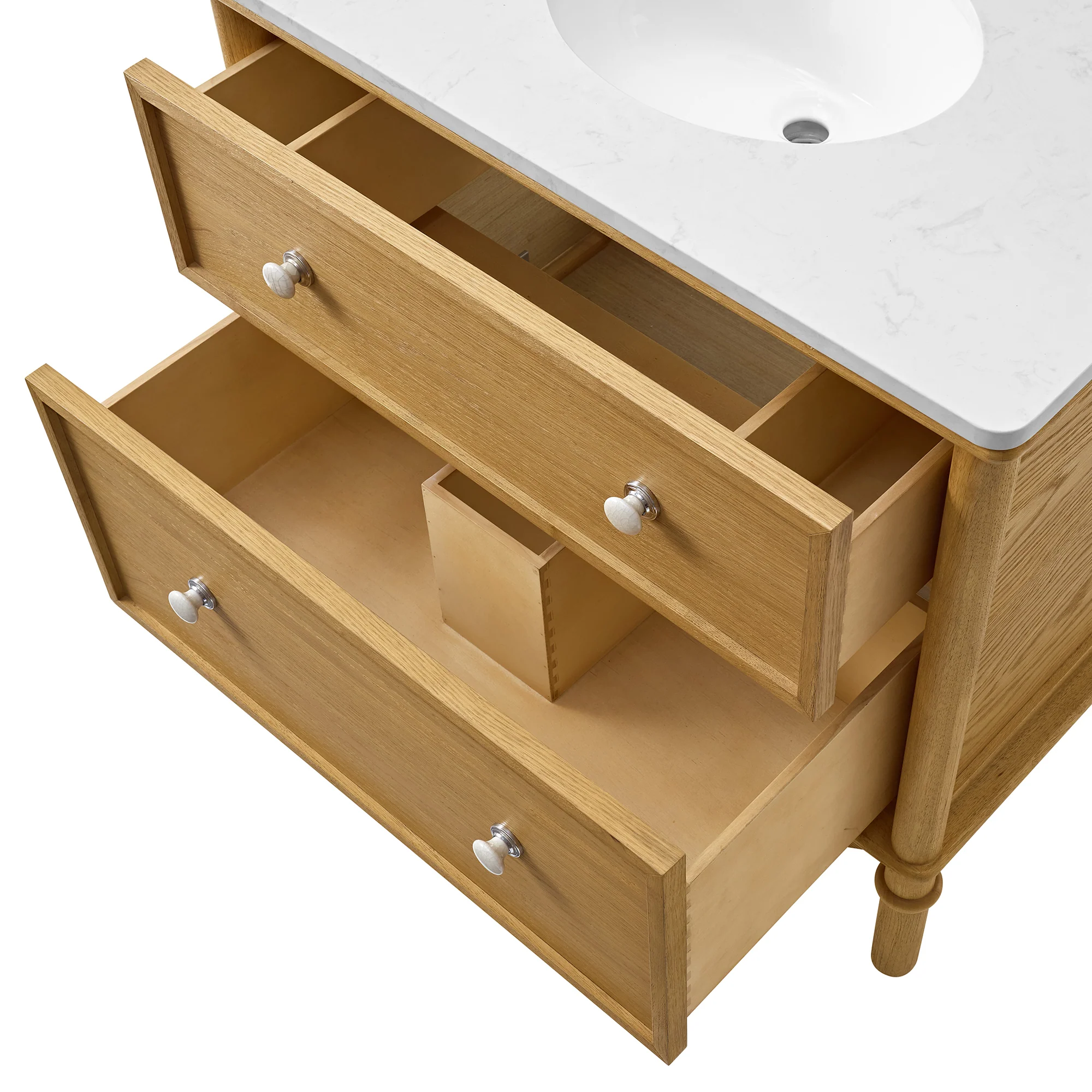 Juliette 36"W Scallop Single Bathroom Vanity | Natural Enhanced Oak | Cultured Marble Countertop - Image 8