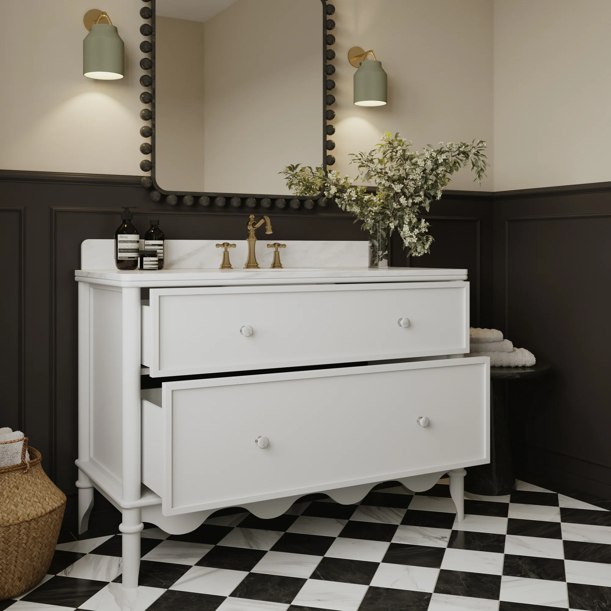 Juliette 48"W Scallop Single Bathroom Vanity | Blanc White |Cultured Marble Countertop - Image 3