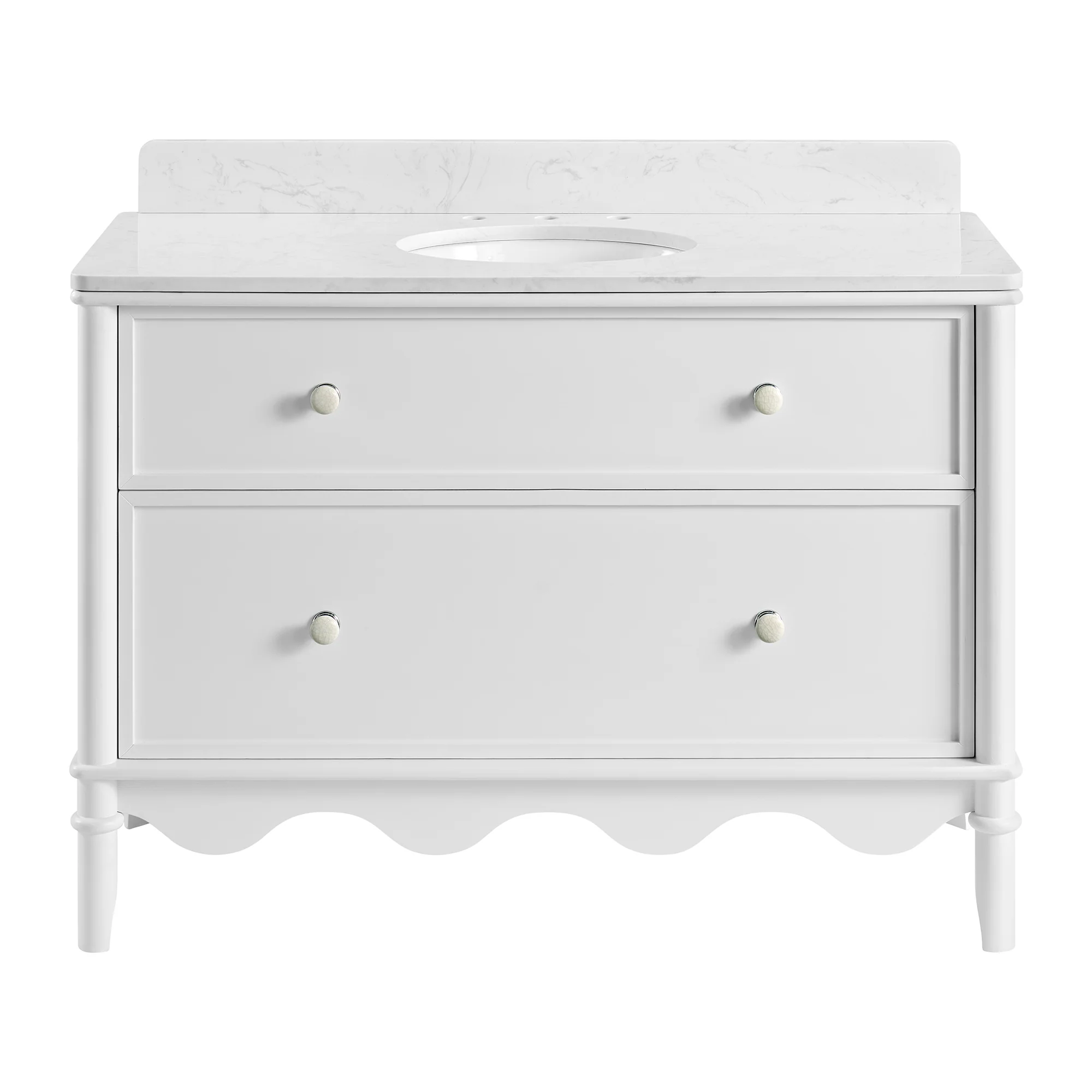 Juliette 48"W Scallop Single Bathroom Vanity | Blanc White |Cultured Marble Countertop - Image 6