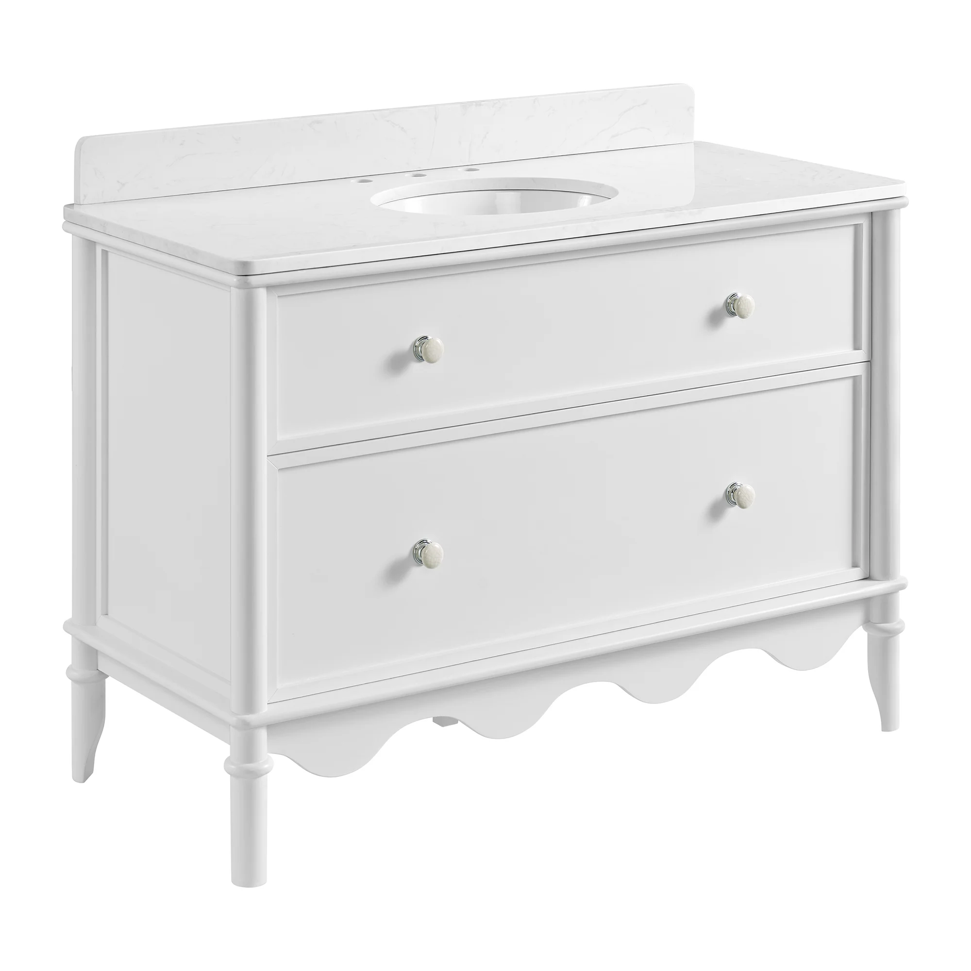 Juliette 48"W Scallop Single Bathroom Vanity | Blanc White |Cultured Marble Countertop - Image 7