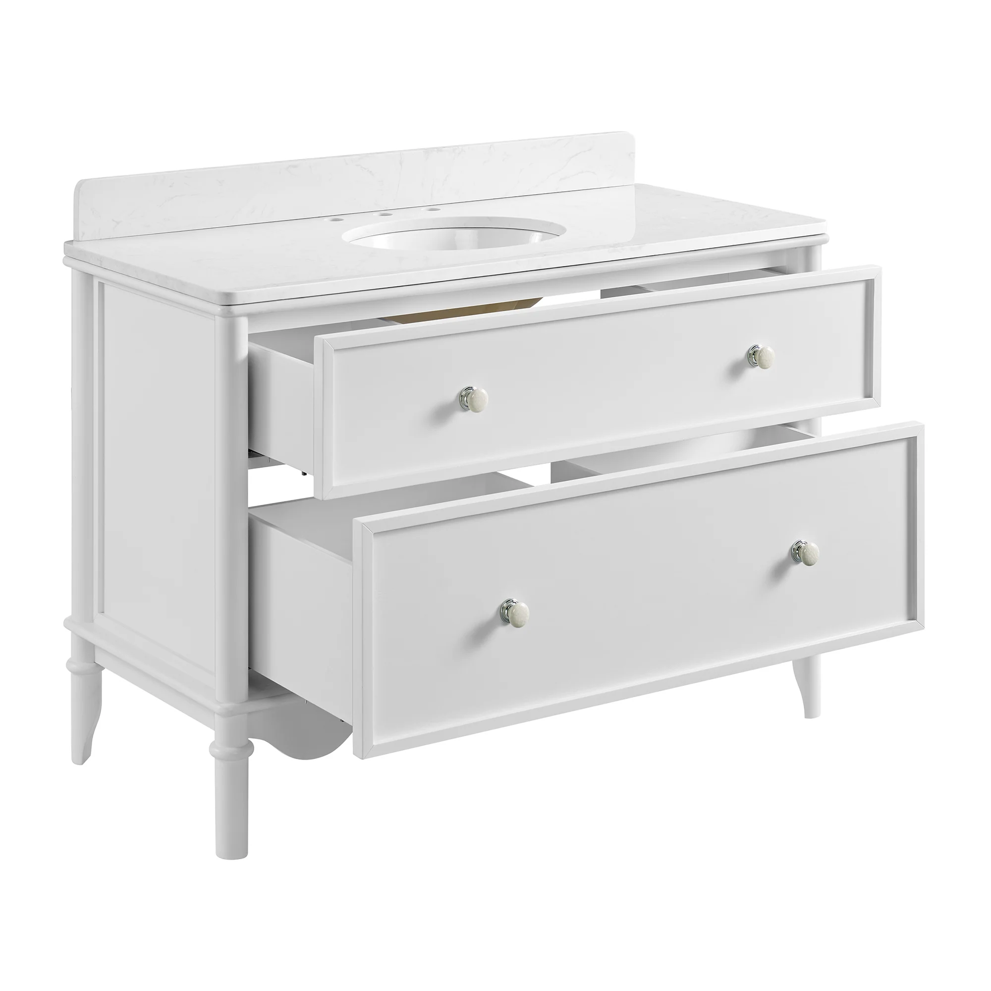 Juliette 48"W Scallop Single Bathroom Vanity | Blanc White |Cultured Marble Countertop - Image 8