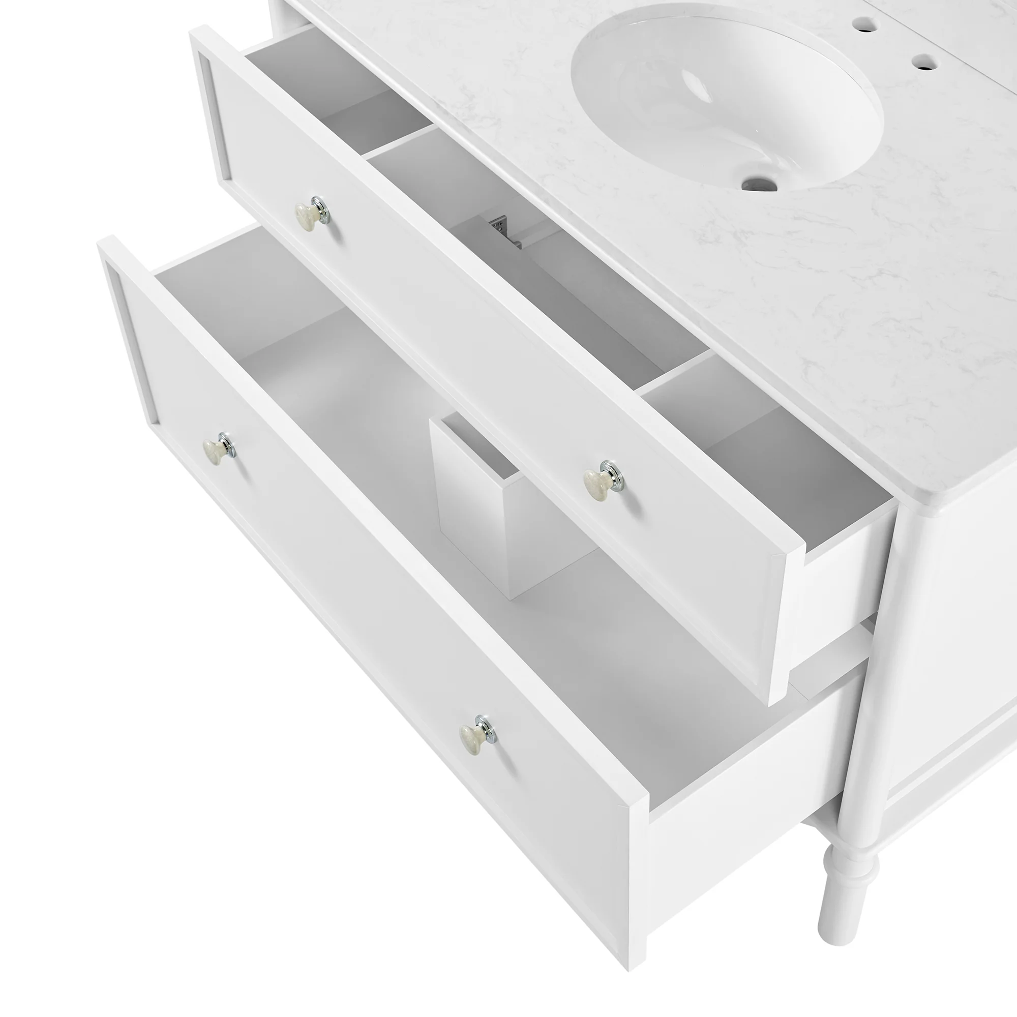 Juliette 48"W Scallop Single Bathroom Vanity | Blanc White |Cultured Marble Countertop - Image 9