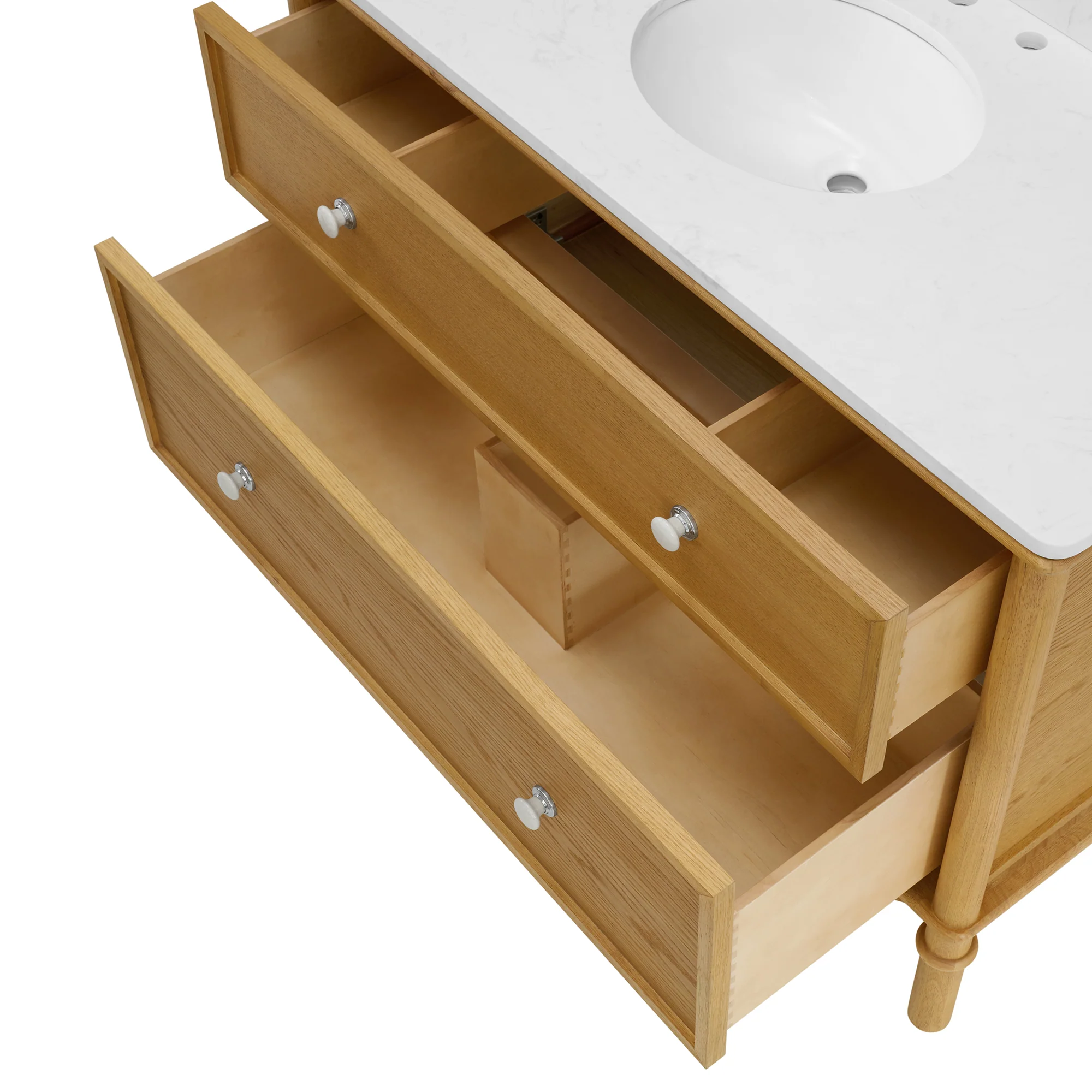Juliette 48"W Scallop Single Bathroom Vanity | Enhanced Natural Oak |Cultured Marble Countertop - Image 10