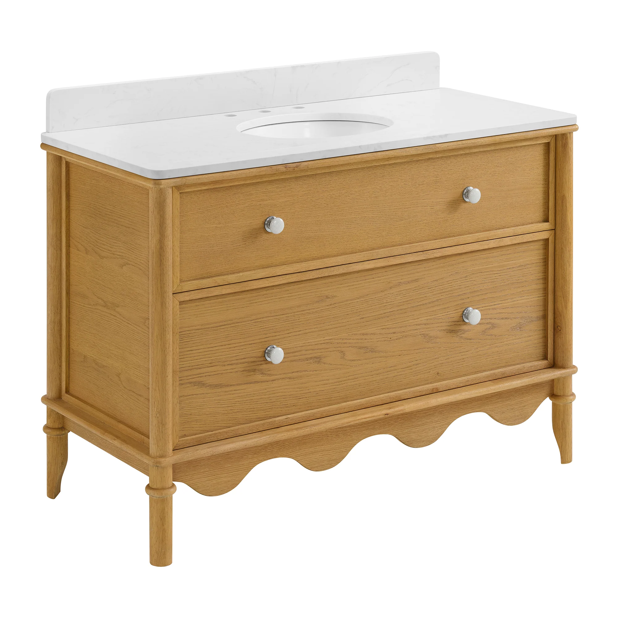 Juliette 48"W Scallop Single Bathroom Vanity | Enhanced Natural Oak |Cultured Marble Countertop - Image 18