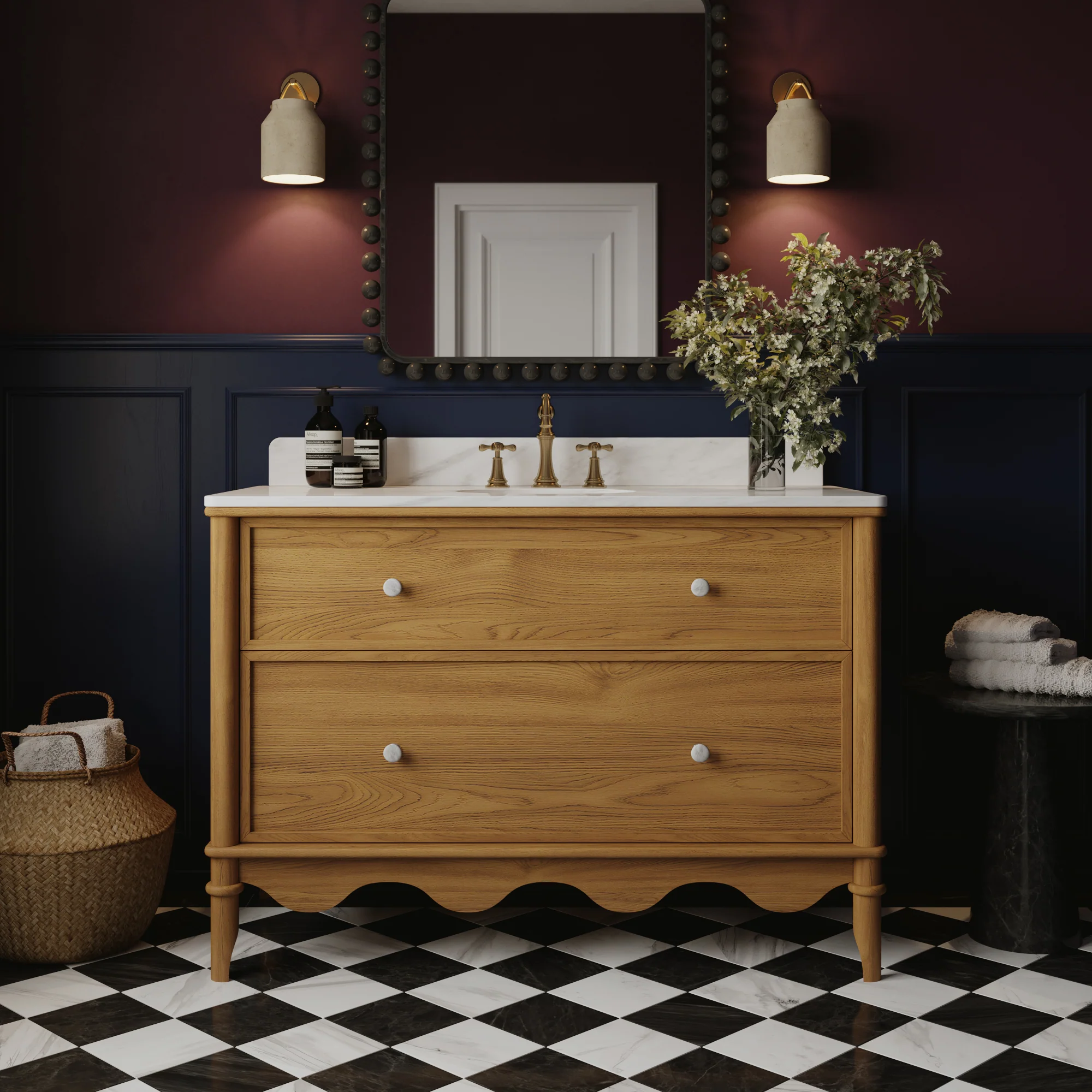 Juliette 48"W Scallop Single Bathroom Vanity | Enhanced Natural Oak |Cultured Marble Countertop - Image 20
