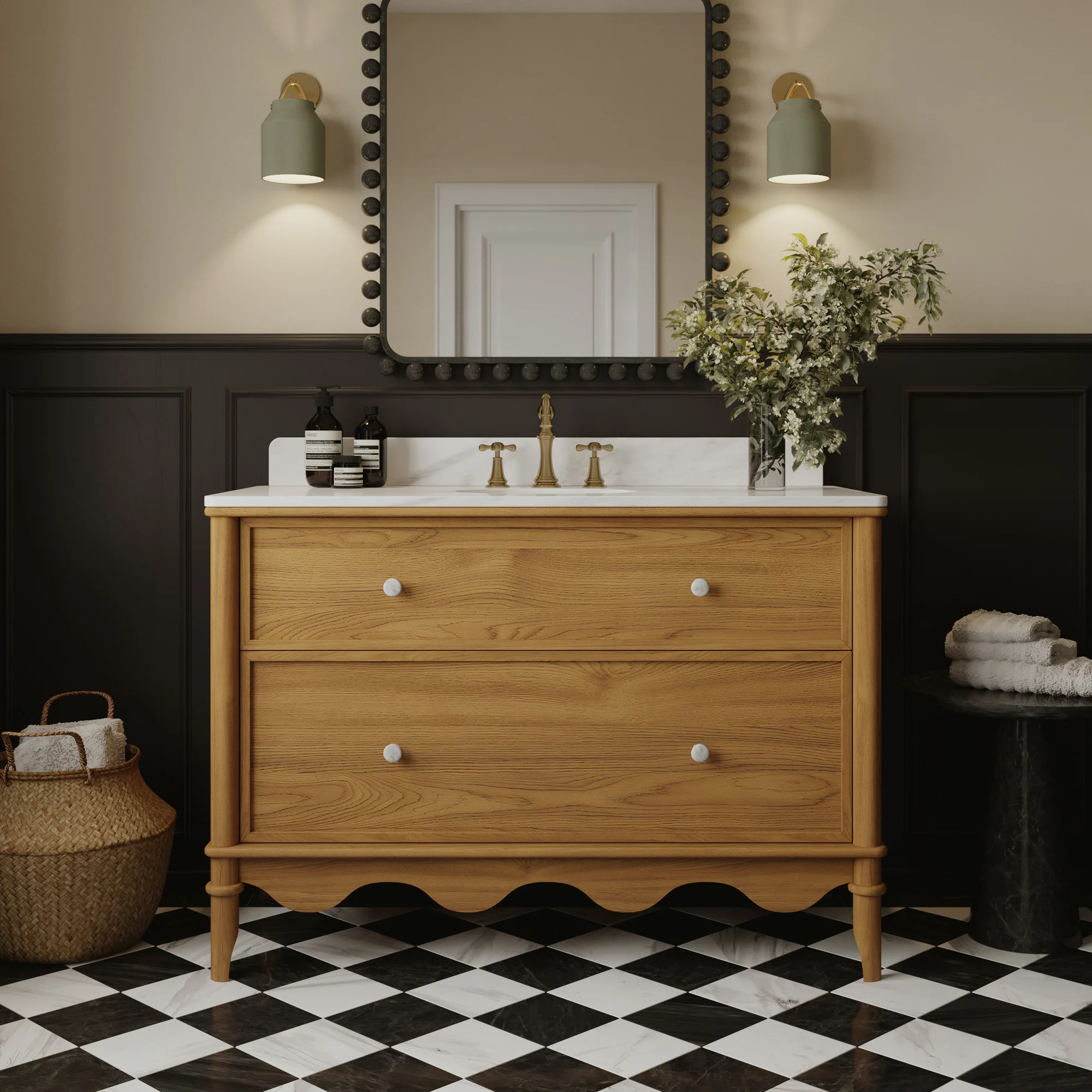 Juliette 48"W Scallop Single Bathroom Vanity | Enhanced Natural Oak |Cultured Marble Countertop - Image 21