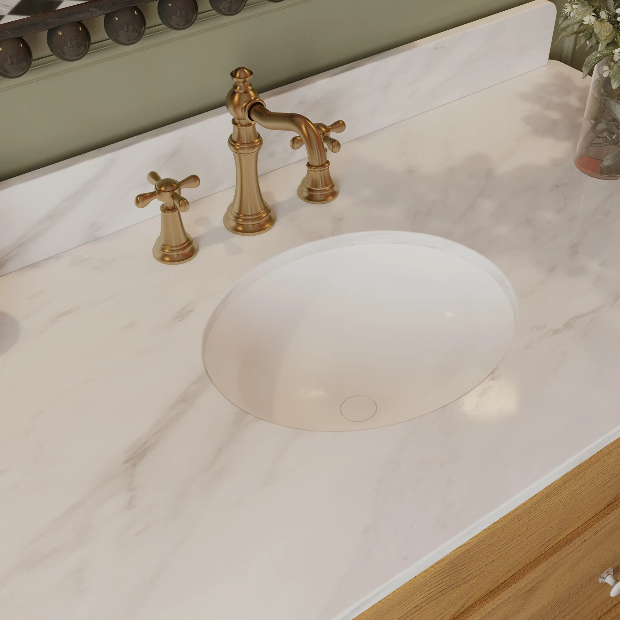 Juliette 48"W Scallop Single Bathroom Vanity | Enhanced Natural Oak |Cultured Marble Countertop - Image 7
