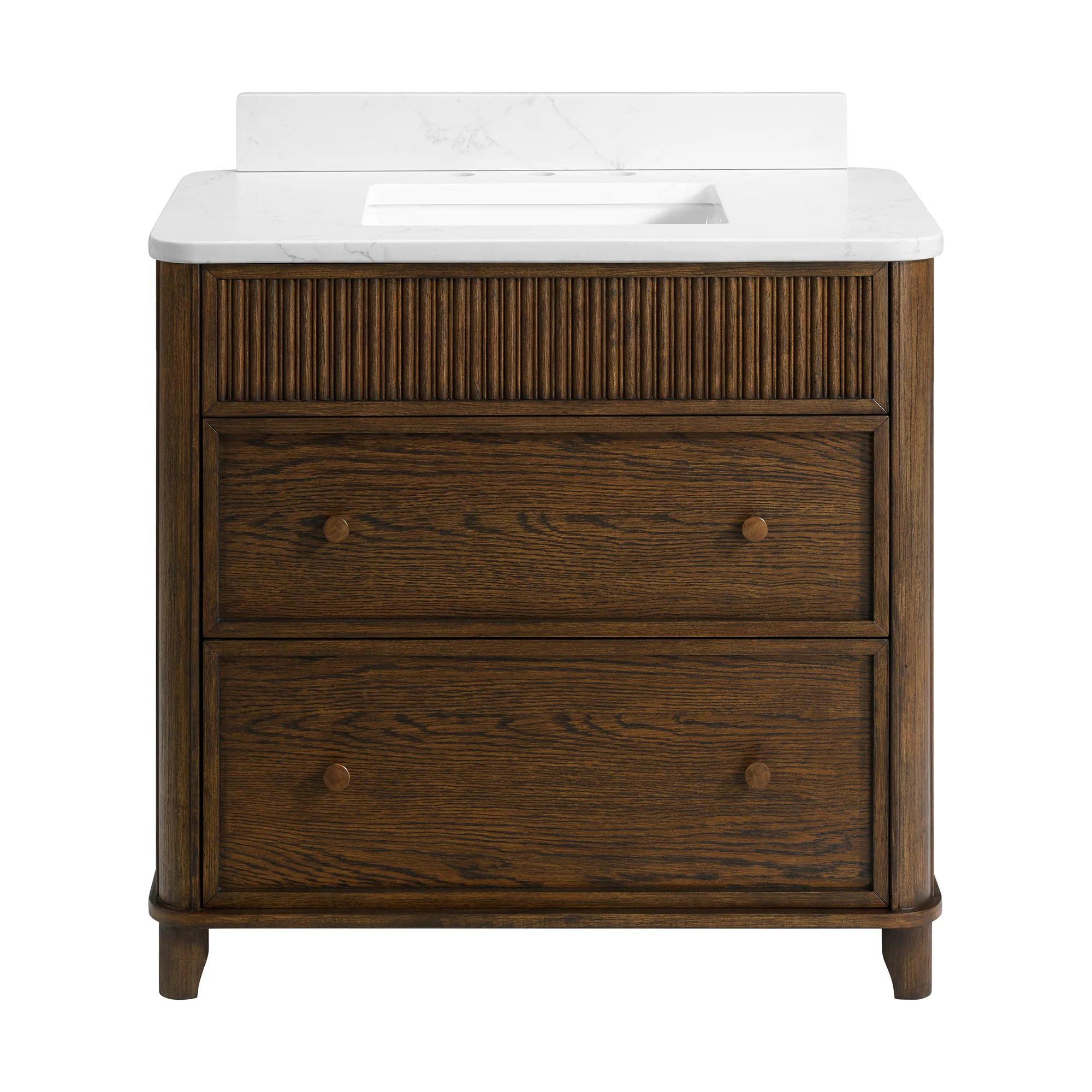 Kathryne 36" Single Bathroom Vanity in Enhanced Brown Oak | Statuario Quartz Countertop - Image 14