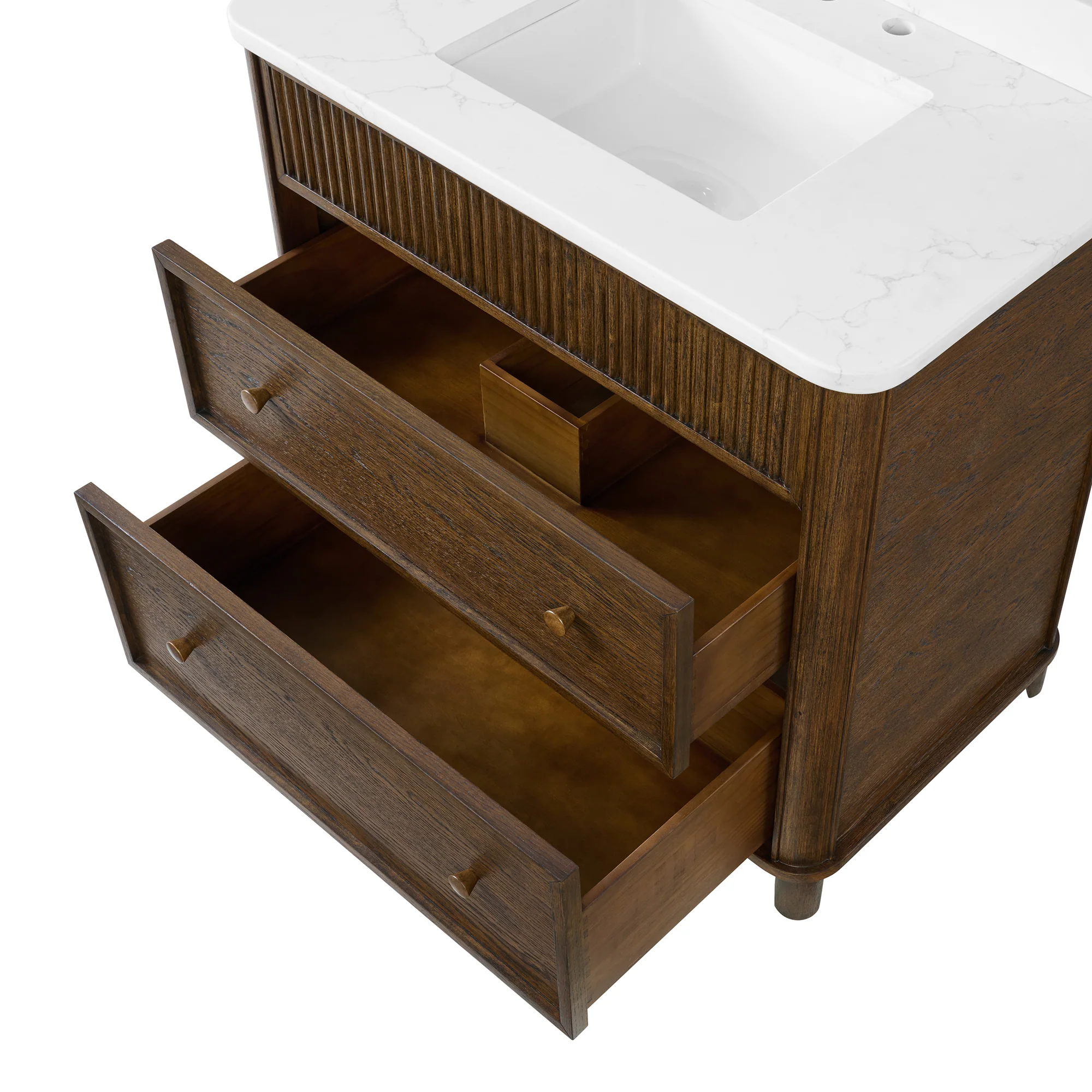 Kathryne 36" Single Bathroom Vanity in Enhanced Brown Oak | Statuario Quartz Countertop - Image 7