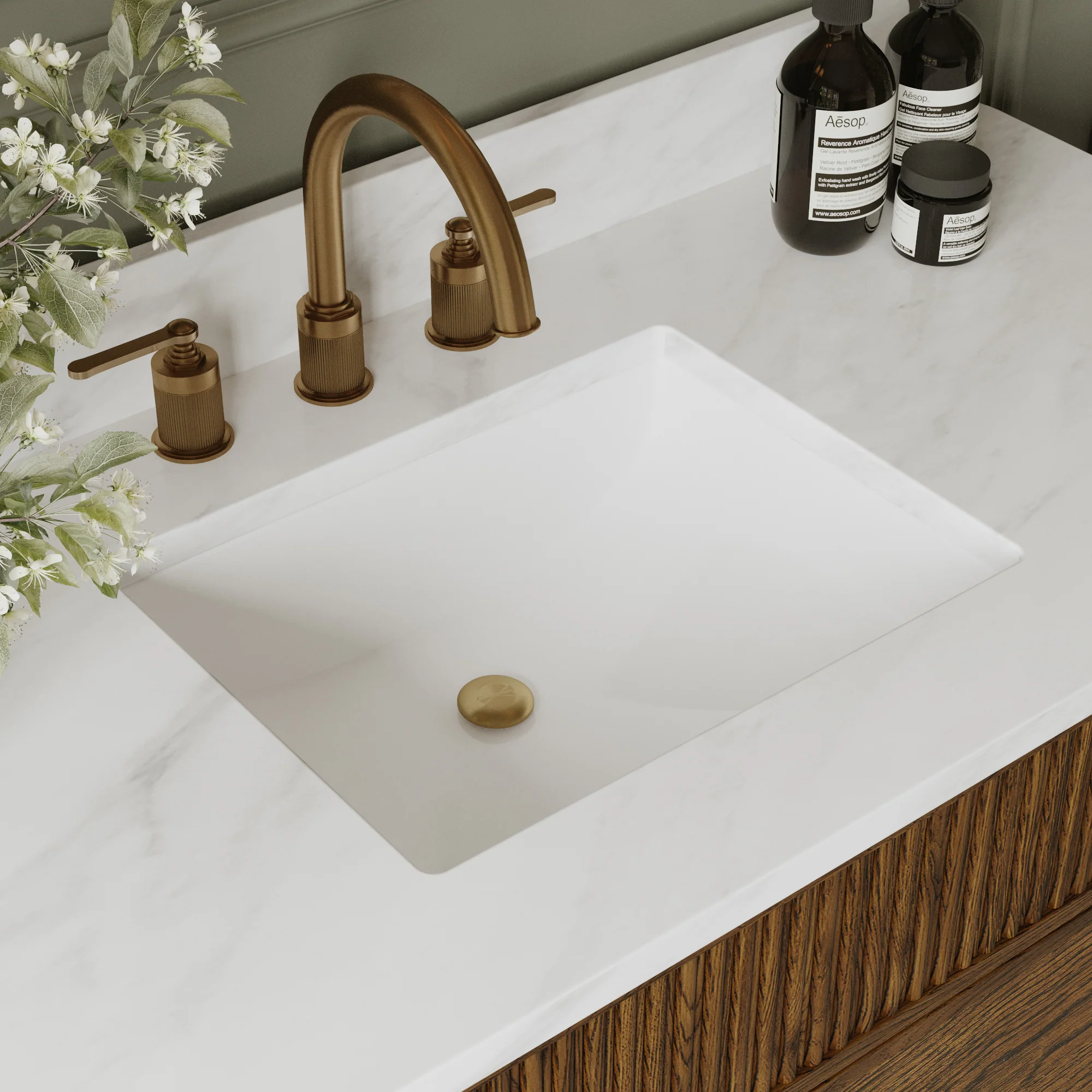 Kathryne 42" Single Bathroom Vanity in Enhanced Brown Oak | Statuario Quartz Countertop - Image 10