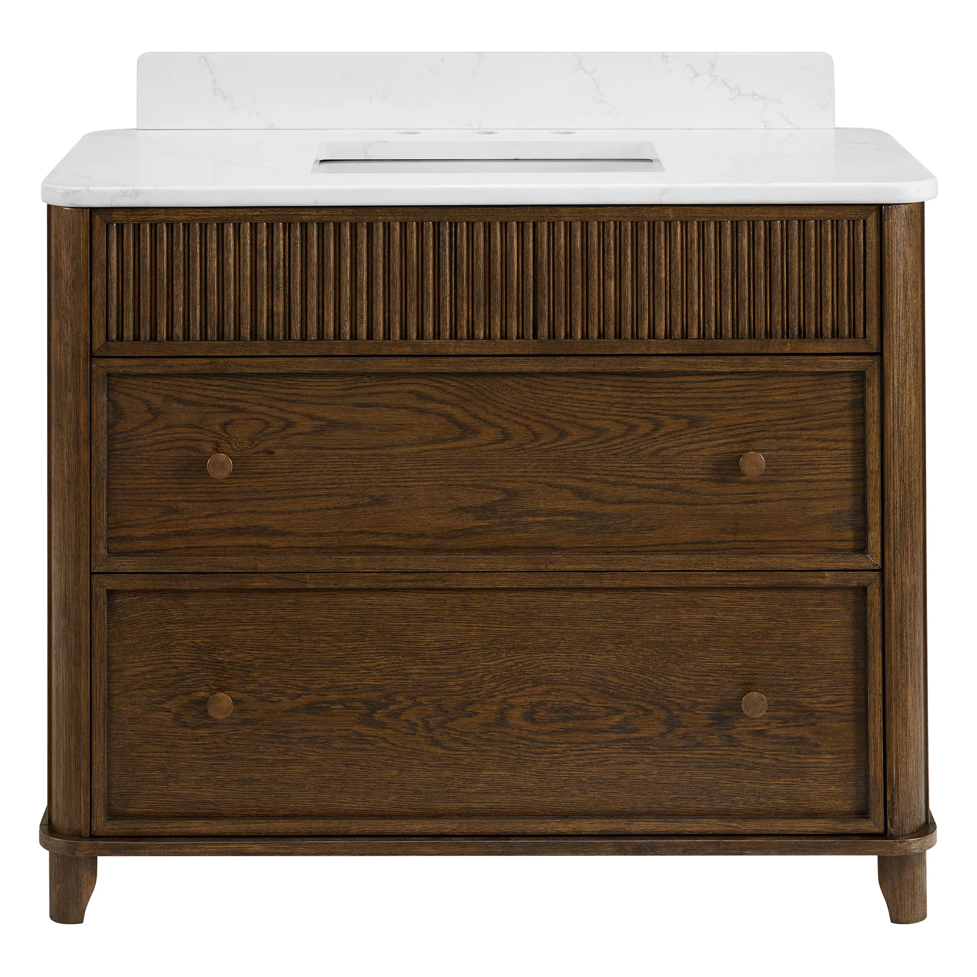 Kathryne 42" Single Bathroom Vanity in Enhanced Brown Oak | Statuario Quartz Countertop - Image 18