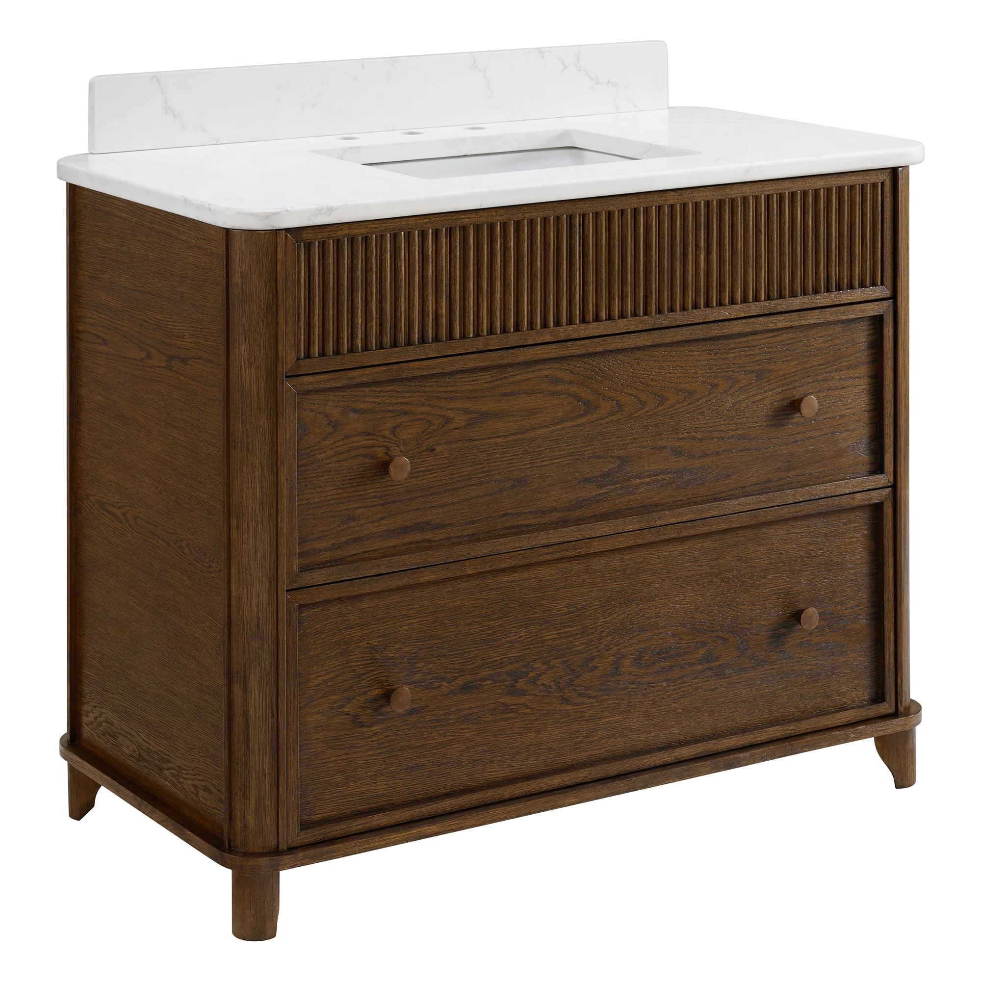Kathryne 42" Single Bathroom Vanity in Enhanced Brown Oak | Statuario Quartz Countertop - Image 5