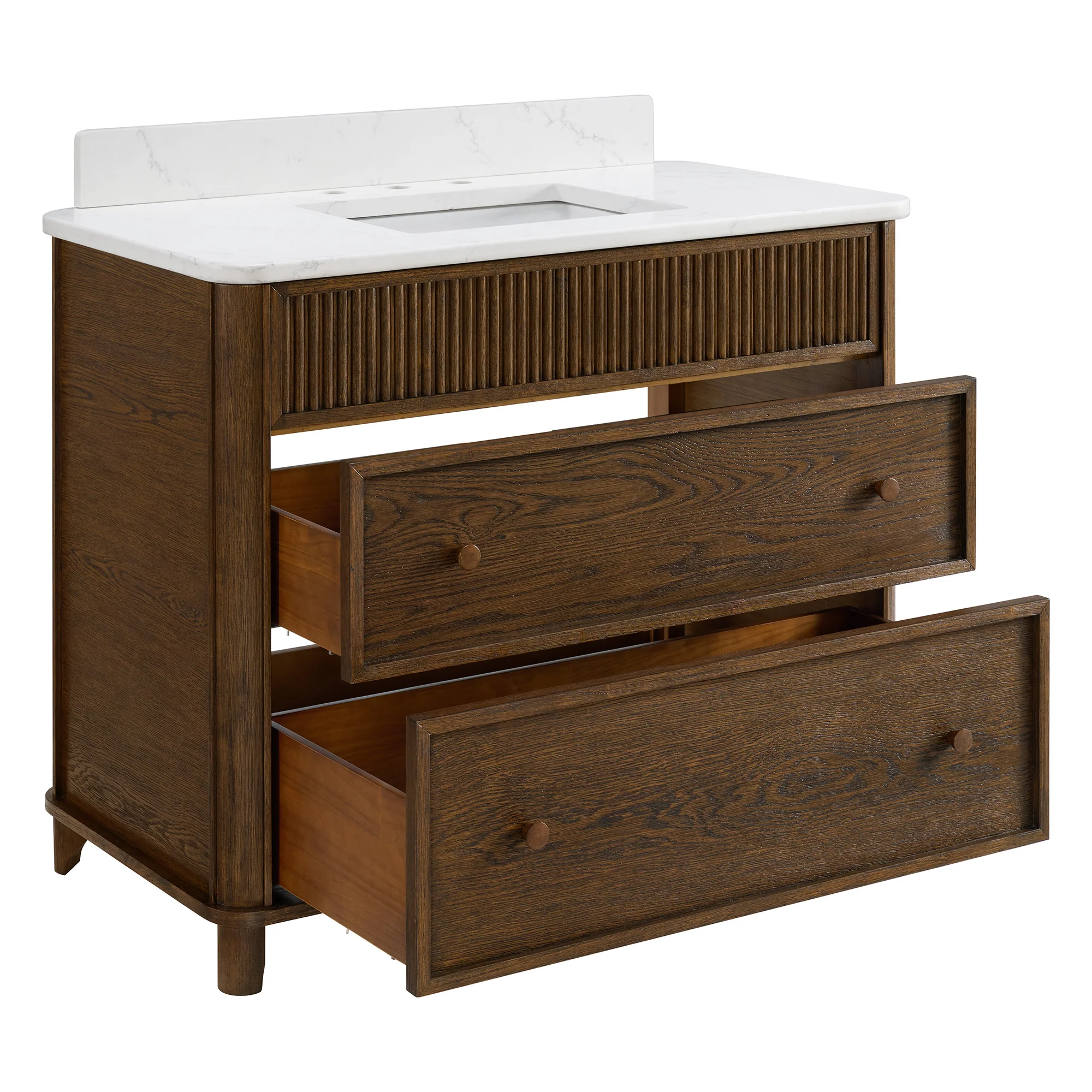 Kathryne 42" Single Bathroom Vanity in Enhanced Brown Oak | Statuario Quartz Countertop - Image 6