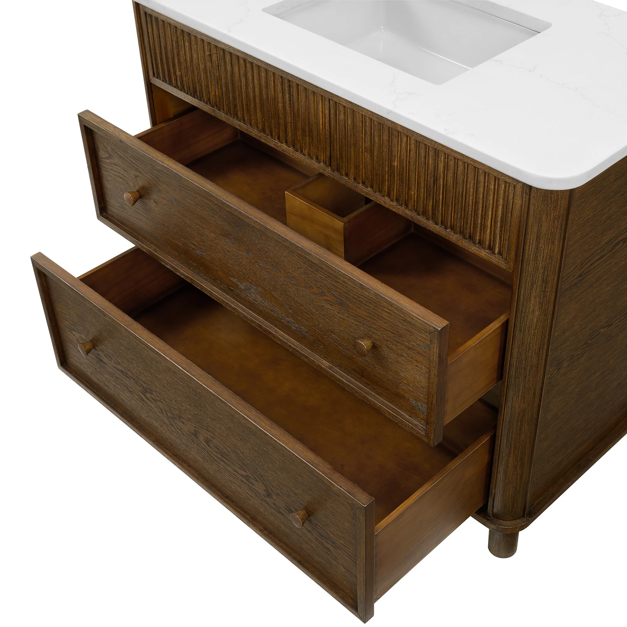 Kathryne 42" Single Bathroom Vanity in Enhanced Brown Oak | Statuario Quartz Countertop - Image 7