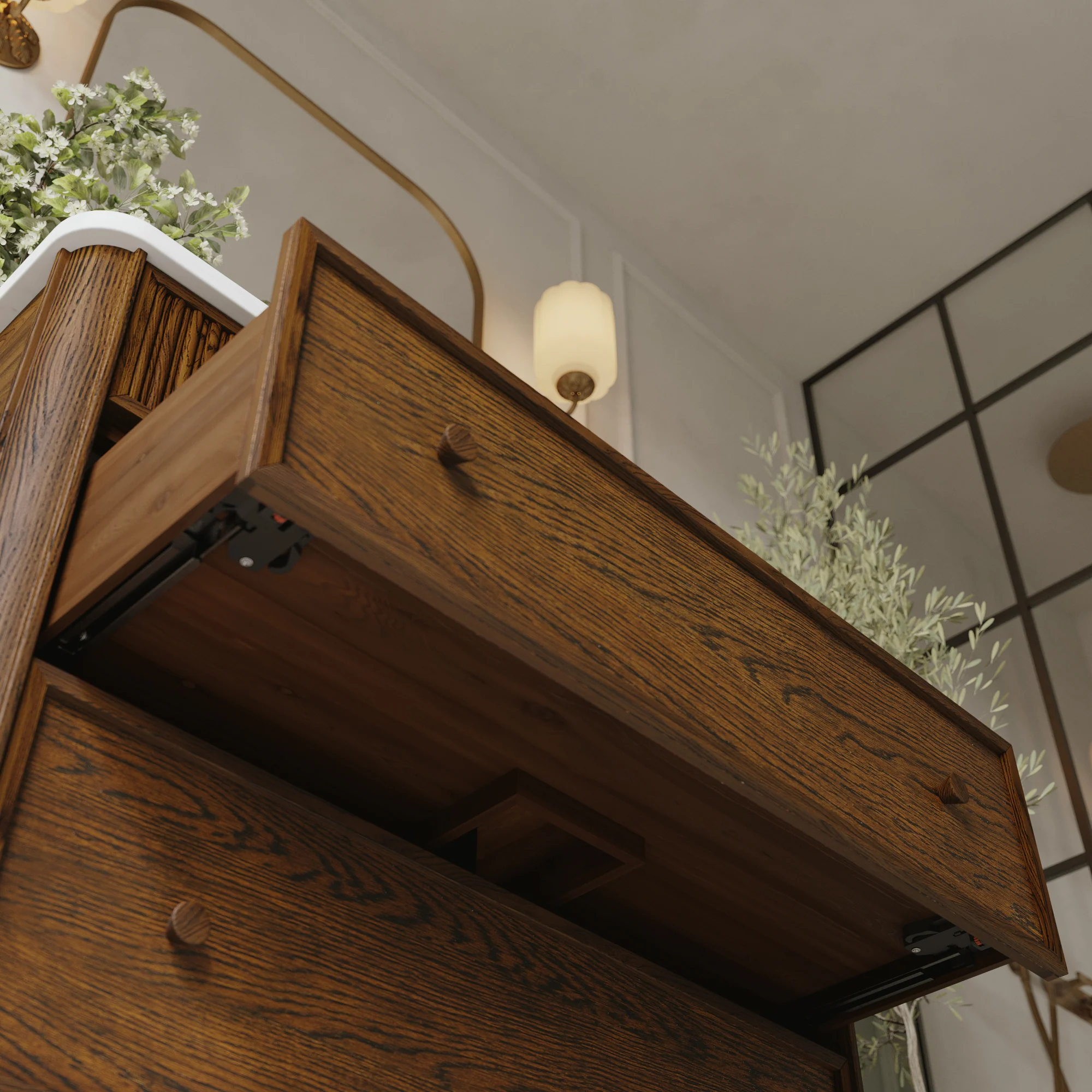 Kathryne 42" Single Bathroom Vanity in Enhanced Brown Oak | Statuario Quartz Countertop - Image 8