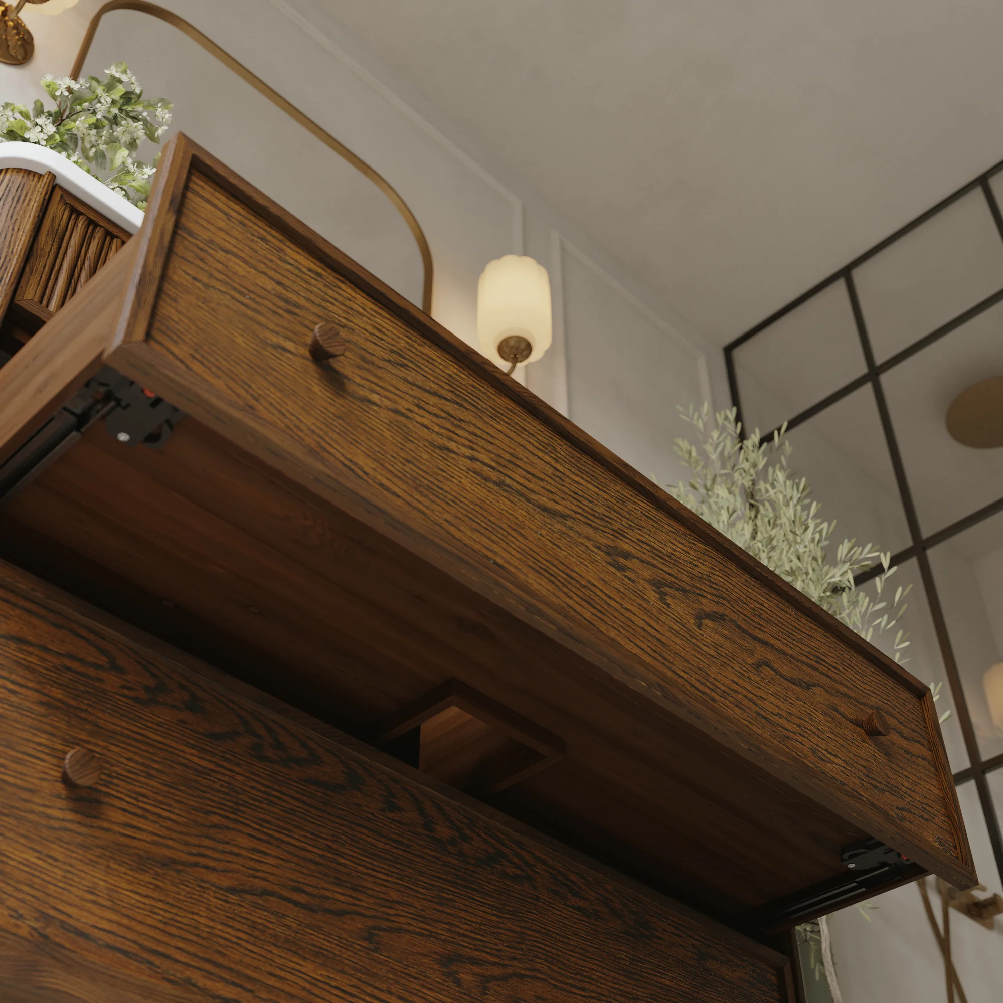 Kathryne 48" Single Bathroom Vanity in Enhanced Brown Oak | Statuario Quartz Countertop - Image 11