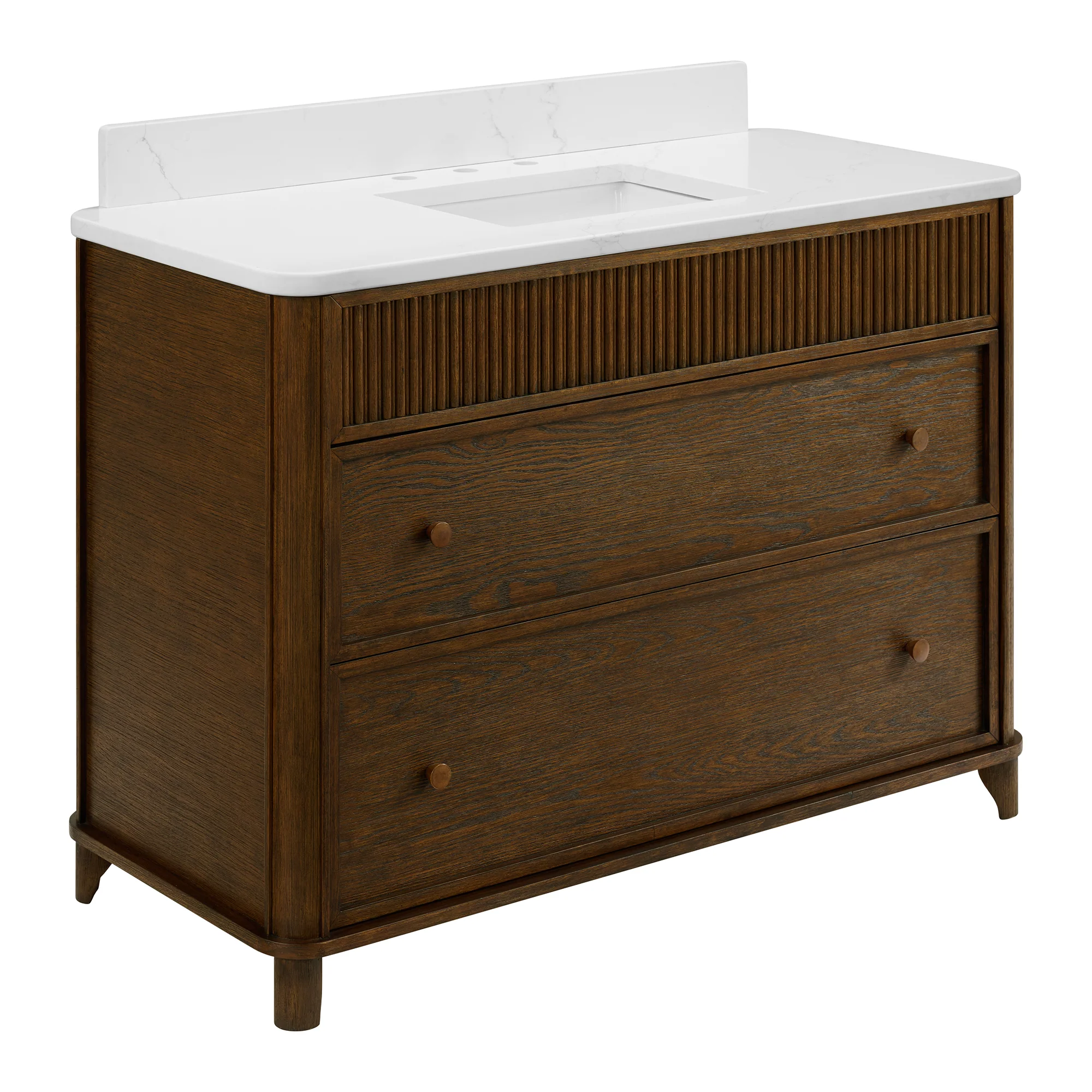 Kathryne 48" Single Bathroom Vanity in Enhanced Brown Oak | Statuario Quartz Countertop - Image 6