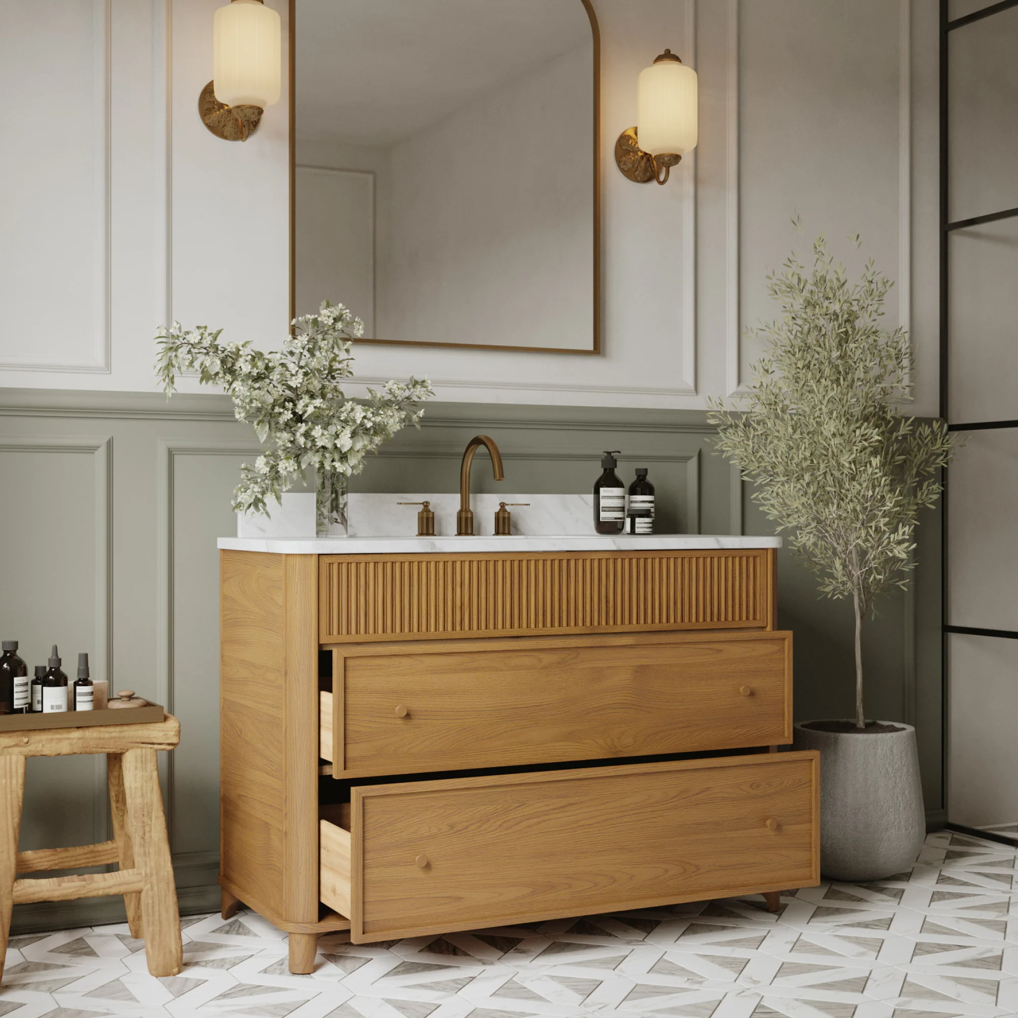 Kathryne 48" Single Sink Bathroom Vanity | Statuario Quartz Countertop - Image 3