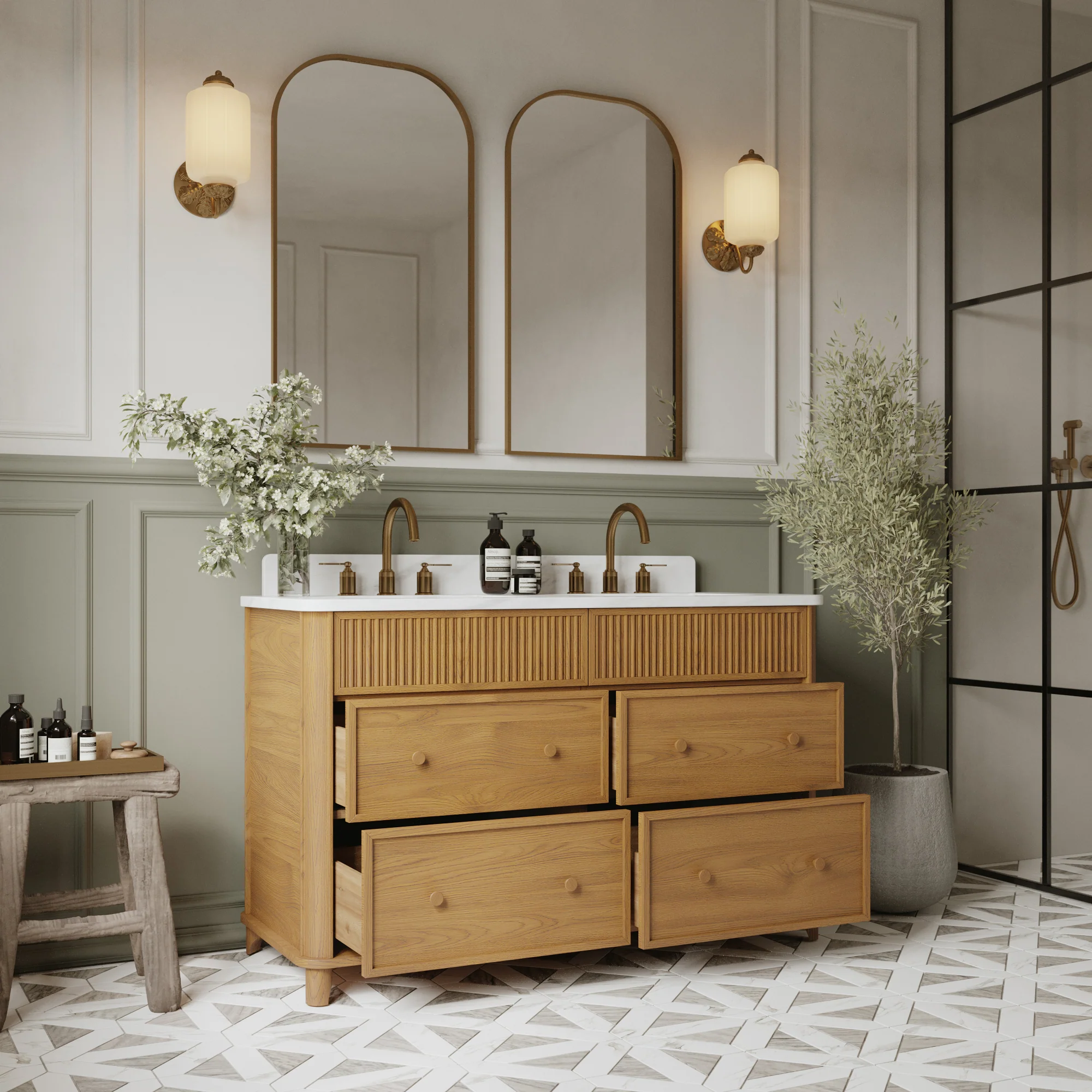 Kathryne 54" Double Bathroom Vanity | Statuario Quartz Countertop - Image 3