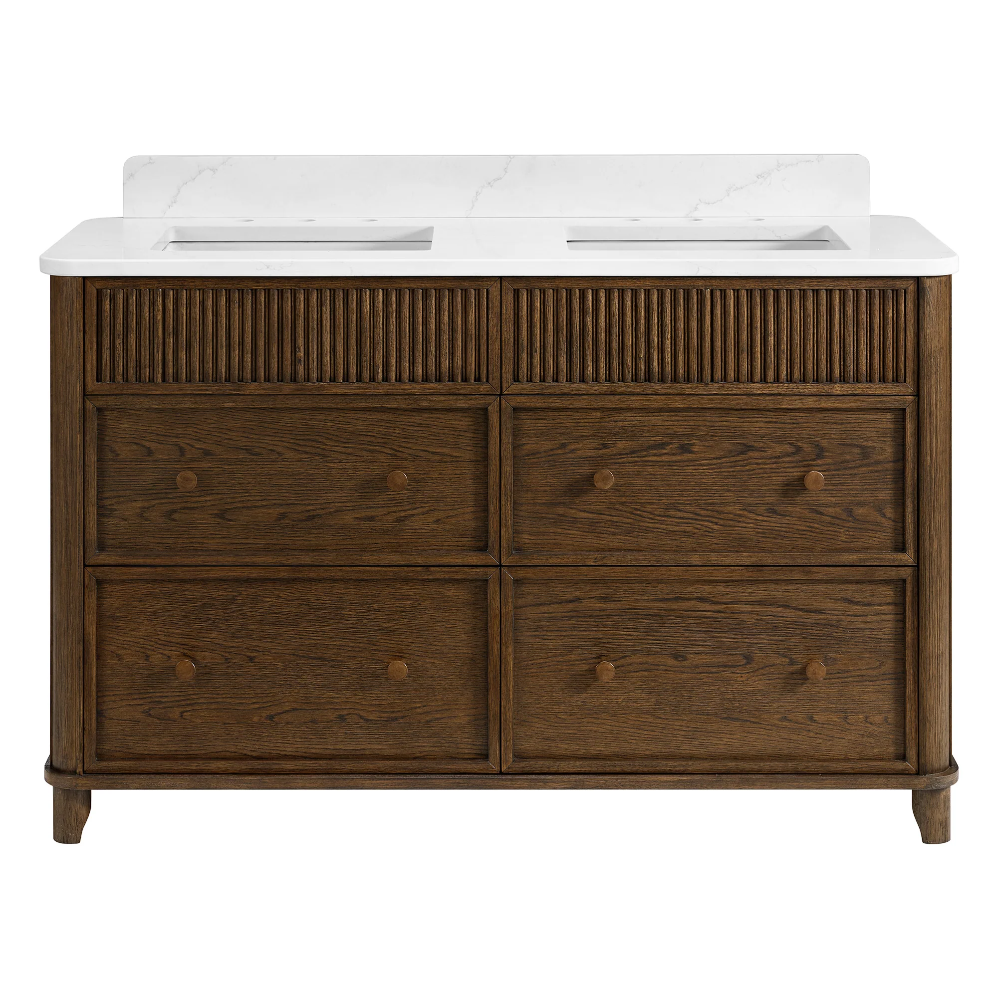 Kathryne 54" Double Bathroom Vanity in Enhanced Brown Oak | Statuario Quartz Countertop - Image 12