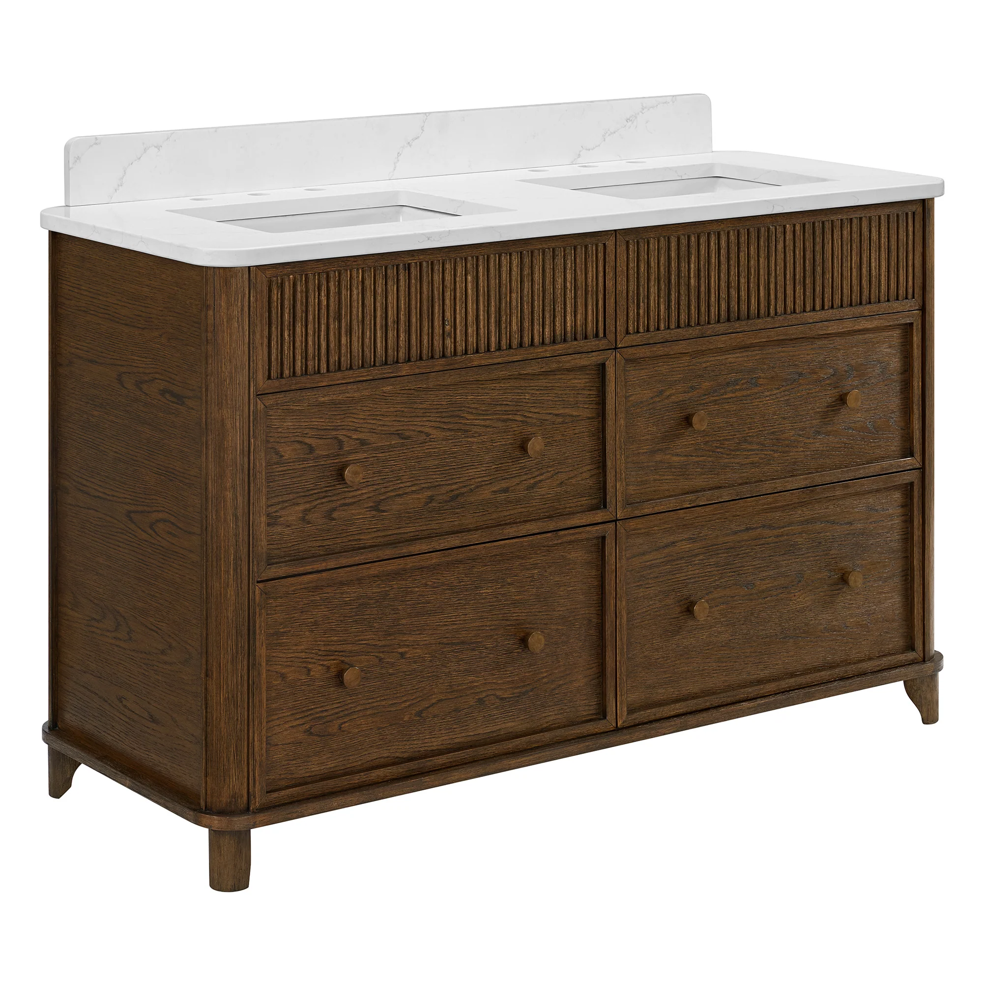 Kathryne 54" Double Bathroom Vanity in Enhanced Brown Oak | Statuario Quartz Countertop - Image 16