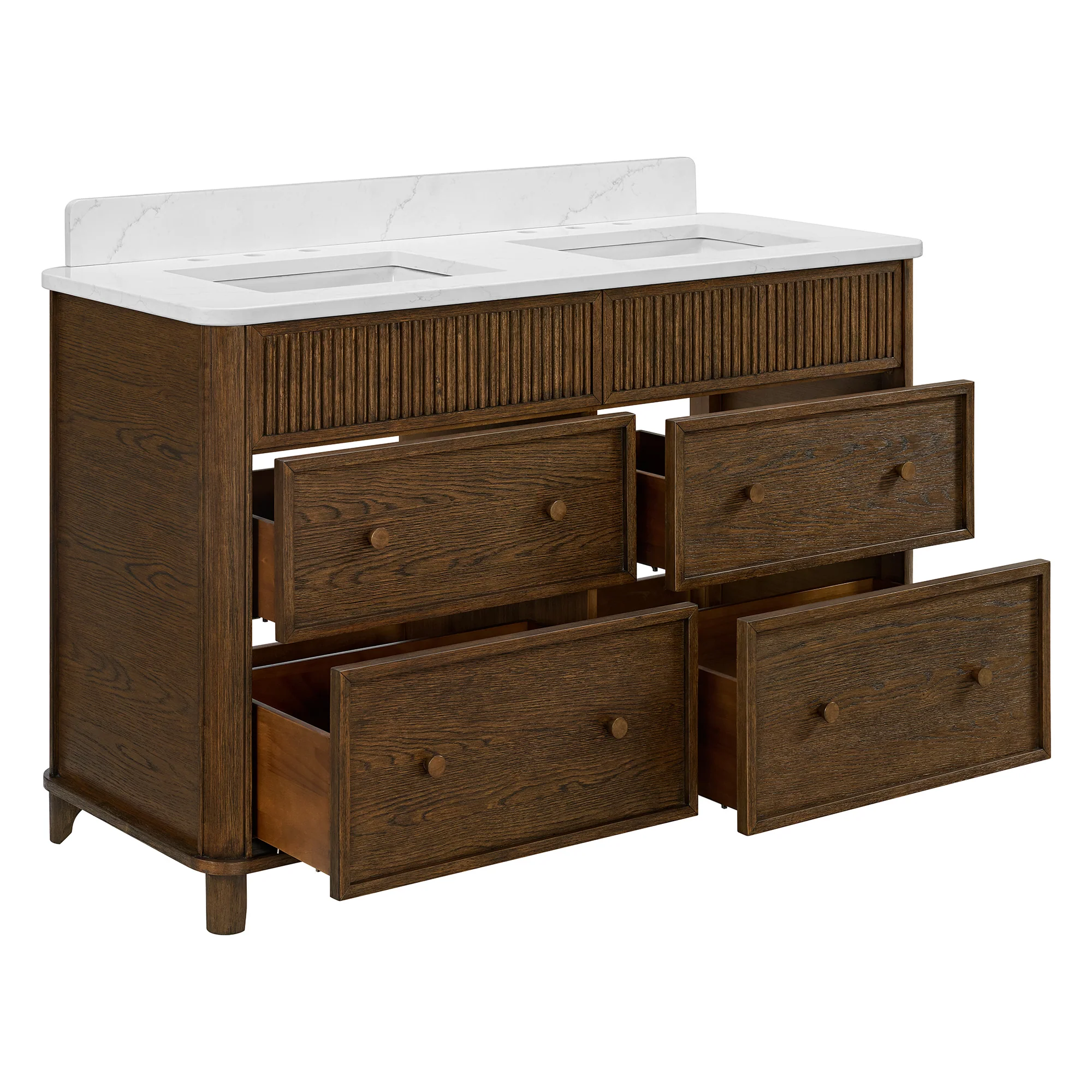Kathryne 54" Double Bathroom Vanity in Enhanced Brown Oak | Statuario Quartz Countertop - Image 18