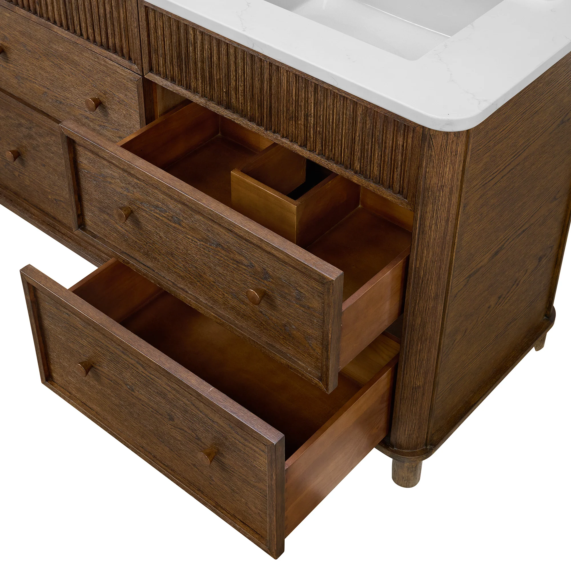 Kathryne 54" Double Bathroom Vanity in Enhanced Brown Oak | Statuario Quartz Countertop - Image 19