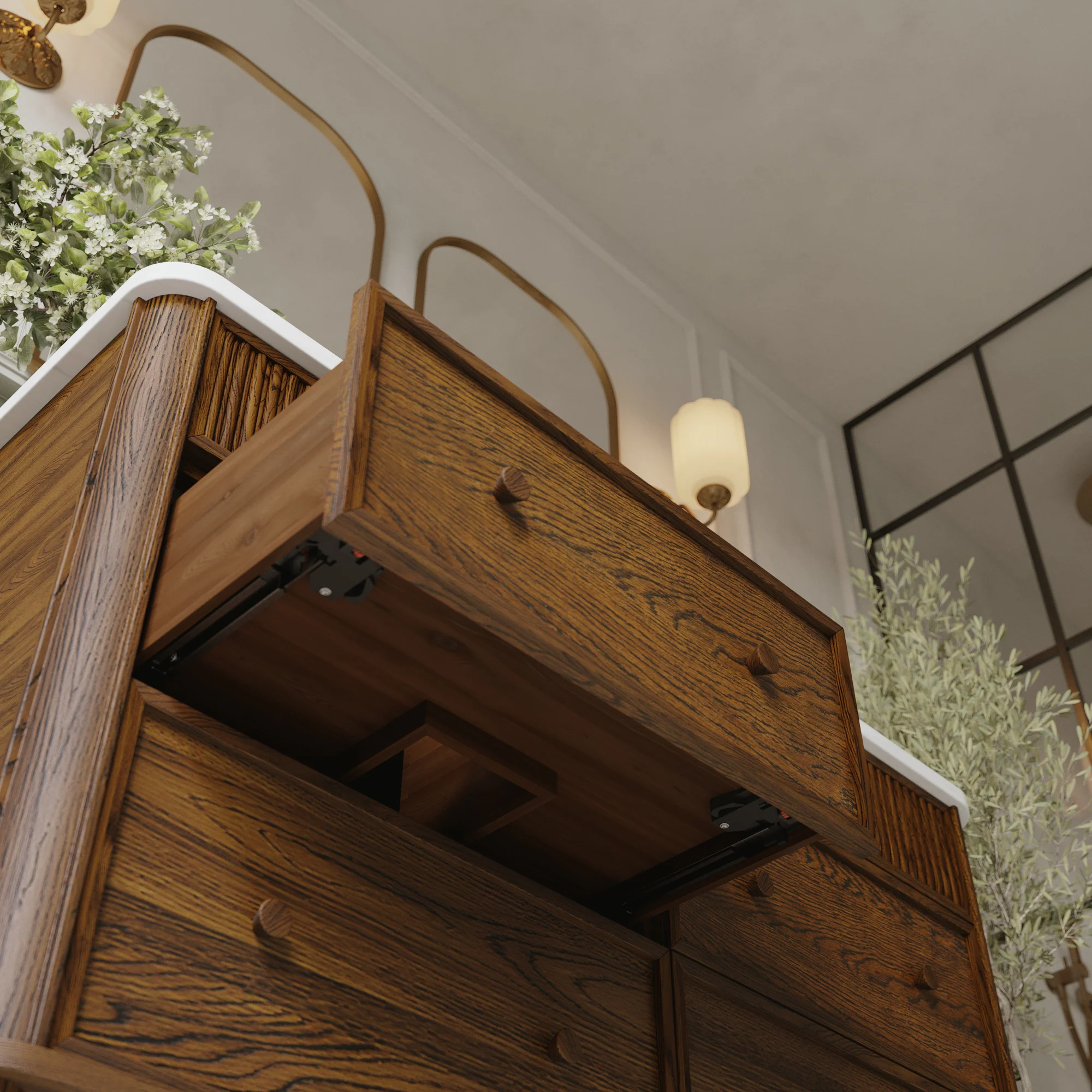 Kathryne 54" Double Bathroom Vanity in Enhanced Brown Oak | Statuario Quartz Countertop - Image 5