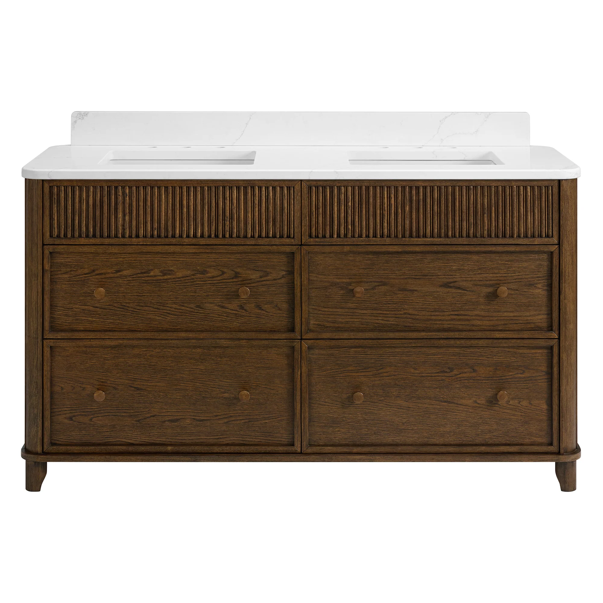Kathryne 60" Double Bathroom Vanity in Enhanced Brown Oak | Statuario Quartz Countertop - Image 18